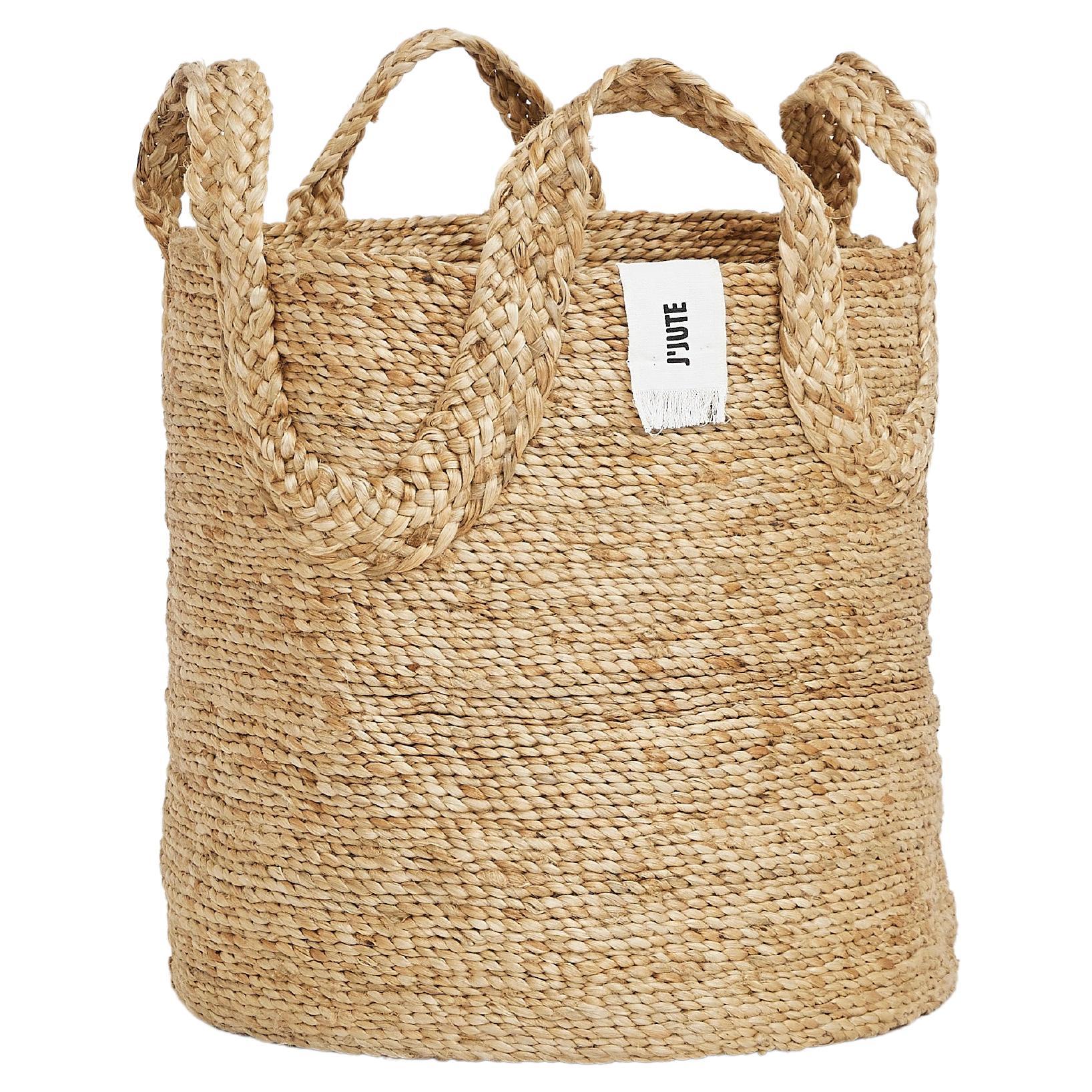 Jute Basket with wave handle For Sale at 1stDibs