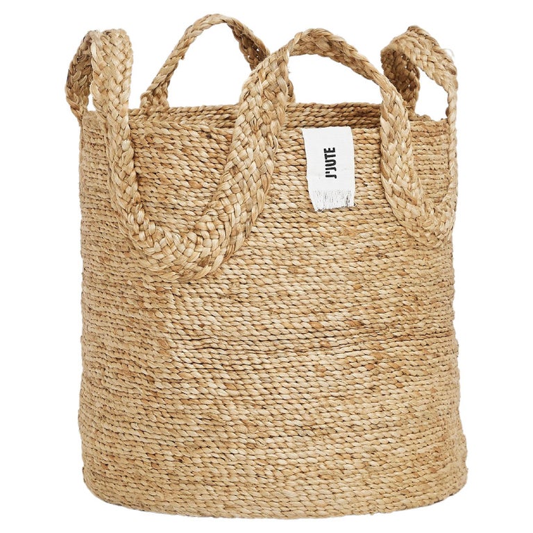 J'Jute Handmade Jute Wave Handle Basket, Natural For Sale at 1stDibs