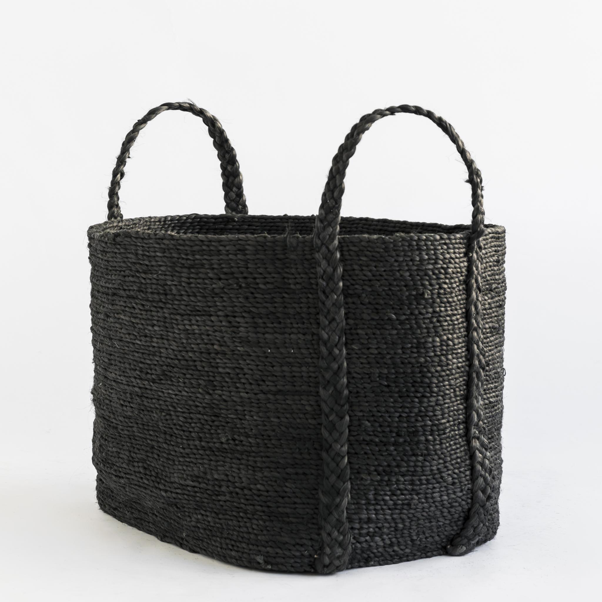 Indian J'Jute Handmade Jute Basket Large, Black For Sale