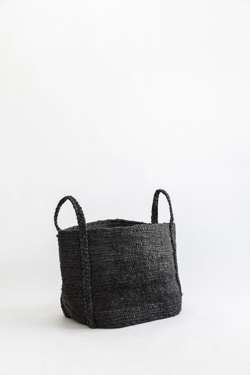 Hand-Woven Handmade Jute Basket Medium, Black by J'Jute For Sale