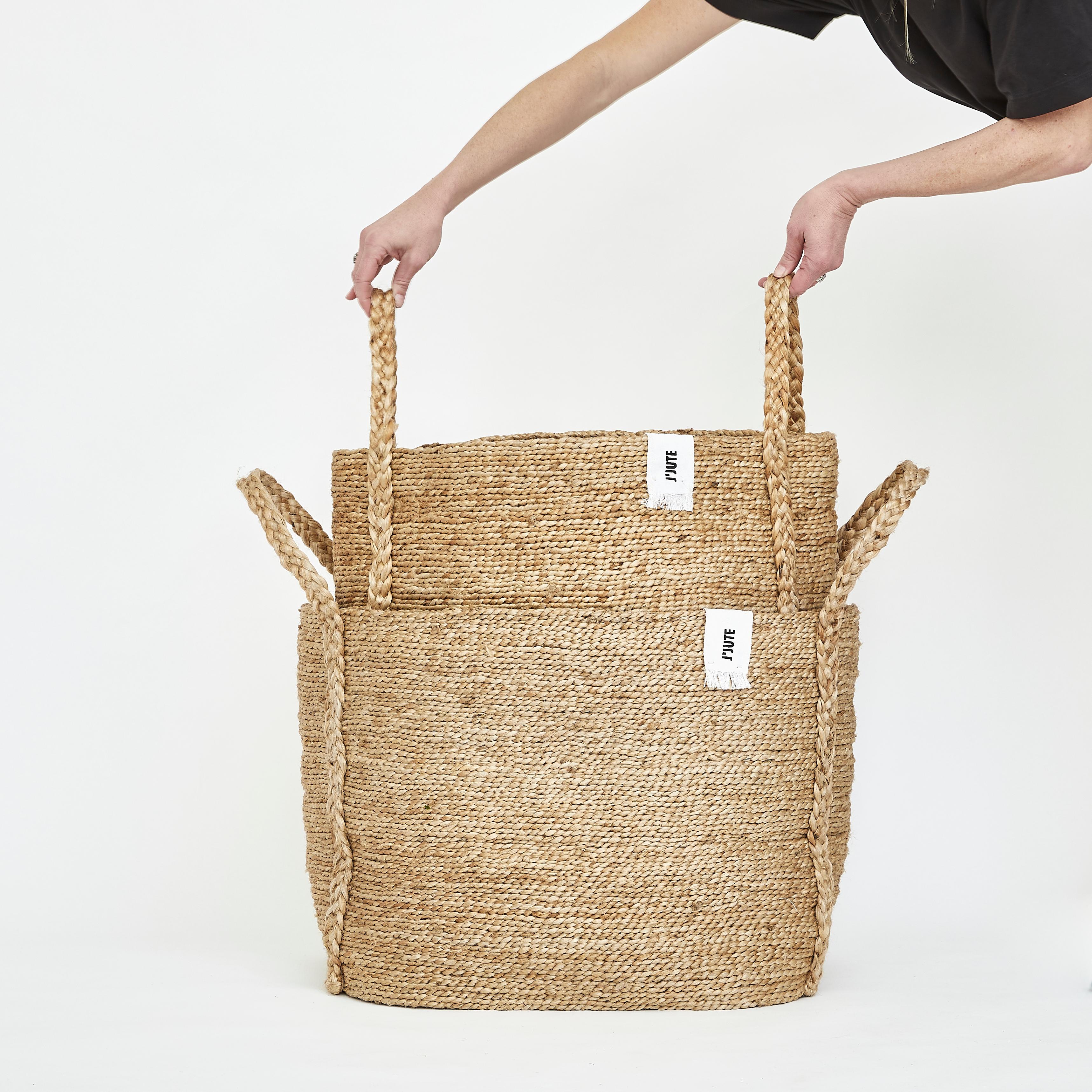 Contemporary J'Jute Handmade Jute Basket Medium, Natural For Sale