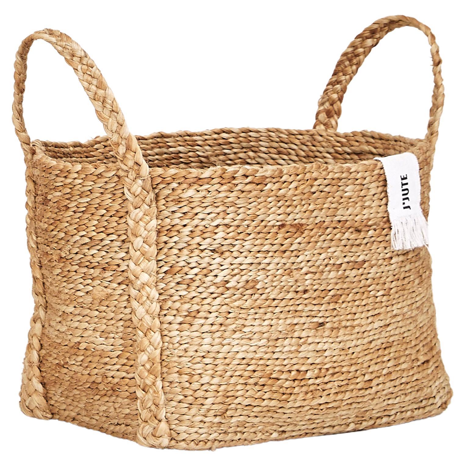 J'Jute Handmade Jute Wave Handle Basket, Natural For Sale at 1stDibs