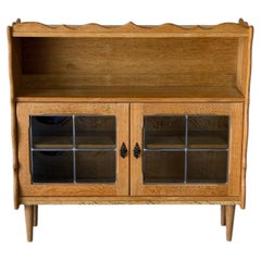 JK Møbler ApS Scalloped Two-Door Oak and Glass Bookcase Danish Vintage 1970s