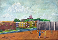 School Yard in an English Village by JL Appleby Original oil on Board