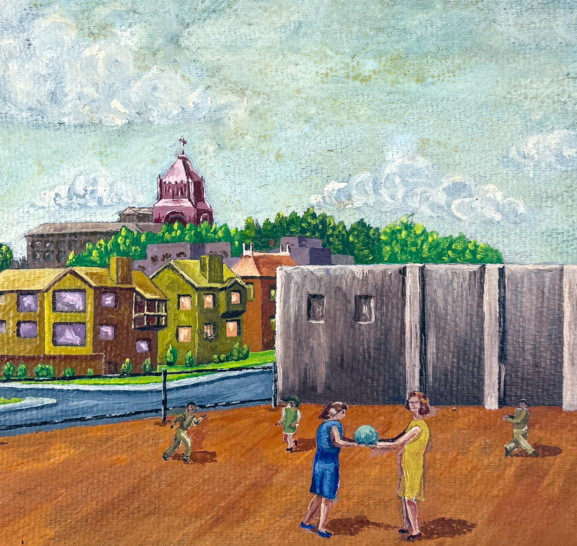 School Yard in an English Village von JL Appleby, Originales Ölgemälde auf Karton im Angebot 3