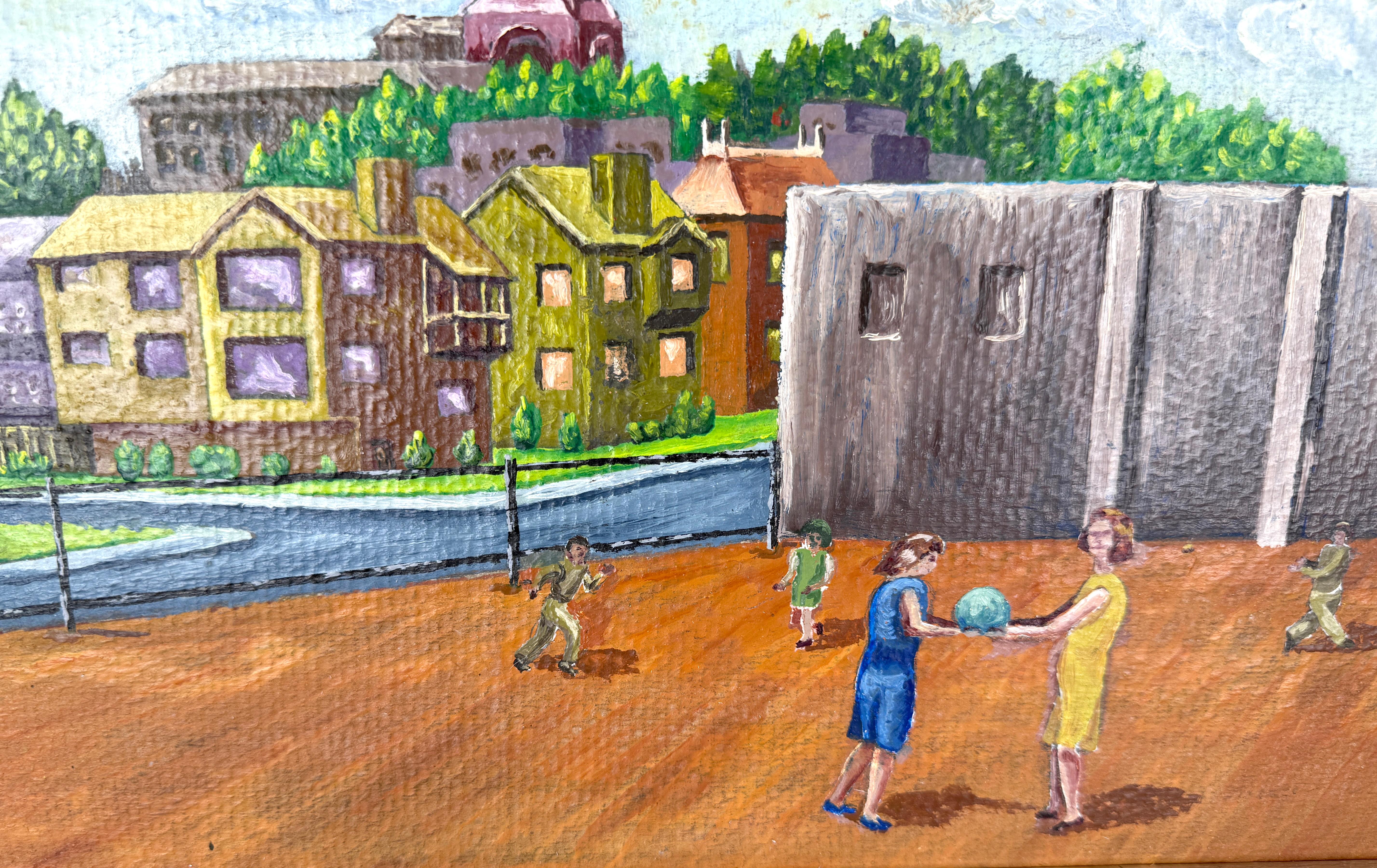 School Yard in an English Village von JL Appleby, Originales Ölgemälde auf Karton im Angebot 4