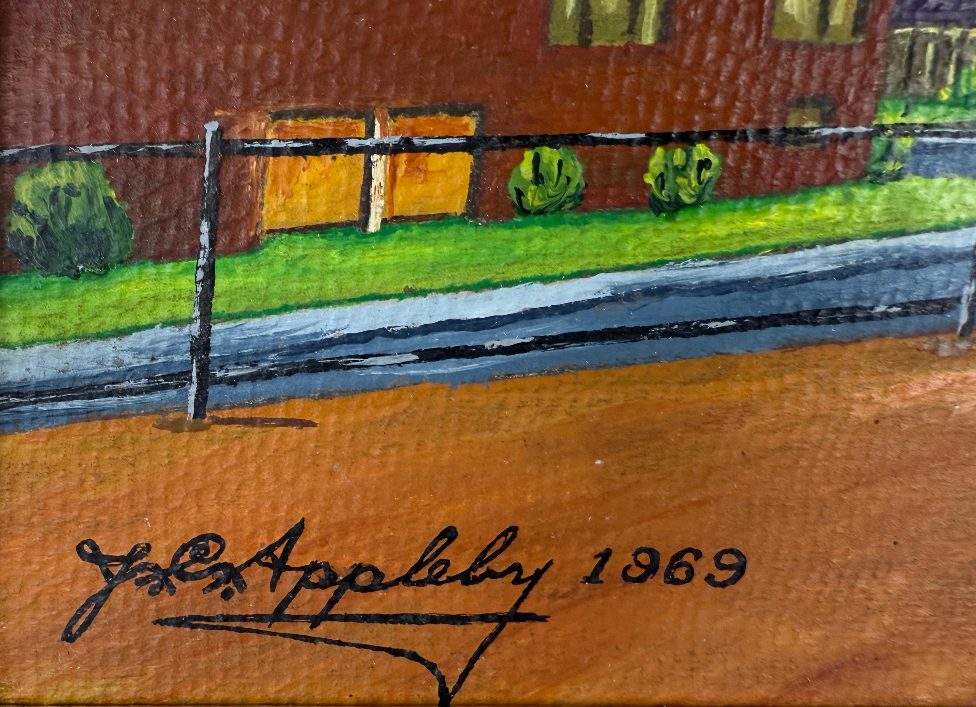 School Yard in an English Village von JL Appleby, Originales Ölgemälde auf Karton im Angebot 5