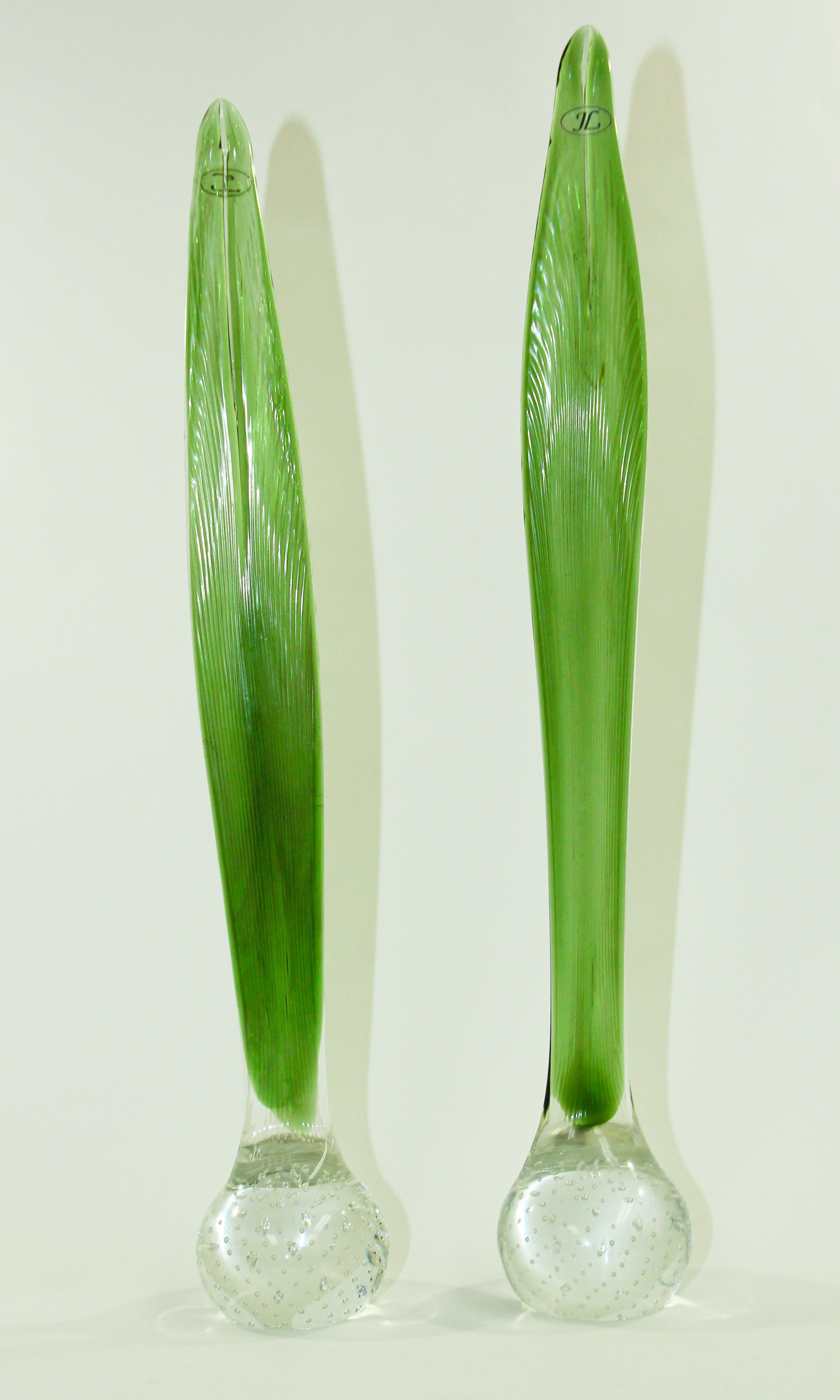 JL Finland Jaakko Liikanen Modern Art glass.
Beautiful and interesting hand made art glass pieces by Scandinavian artist Jaakko Liikanen. 
Modernist style large heavy and thick decorative art glass features elegant sculptural fluted design details