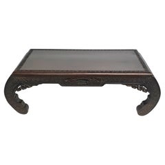 J.L. George & Co Ming Style Carved Camphor Wood Cocktail Table with Glass Top