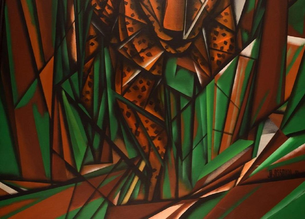 J.L. Gossmann, French Artist, Oil on Canvas, Panther in Landscape, Cubist Style For Sale 1