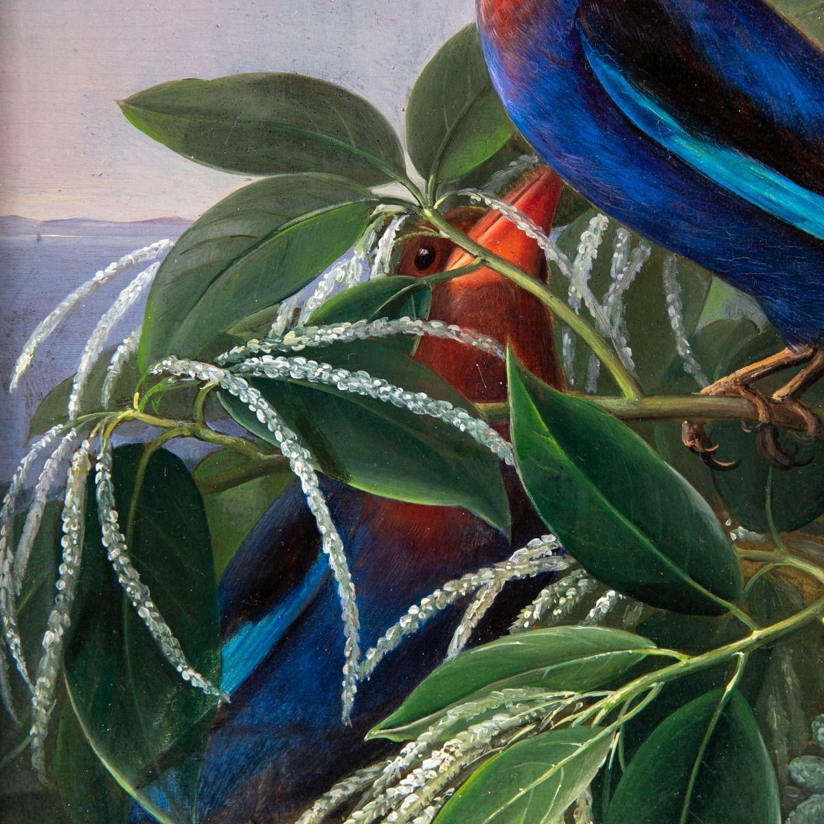 Wood J.L. Jensen - 19th Century Danish Golden Age Oil Painting of Kingfishers For Sale
