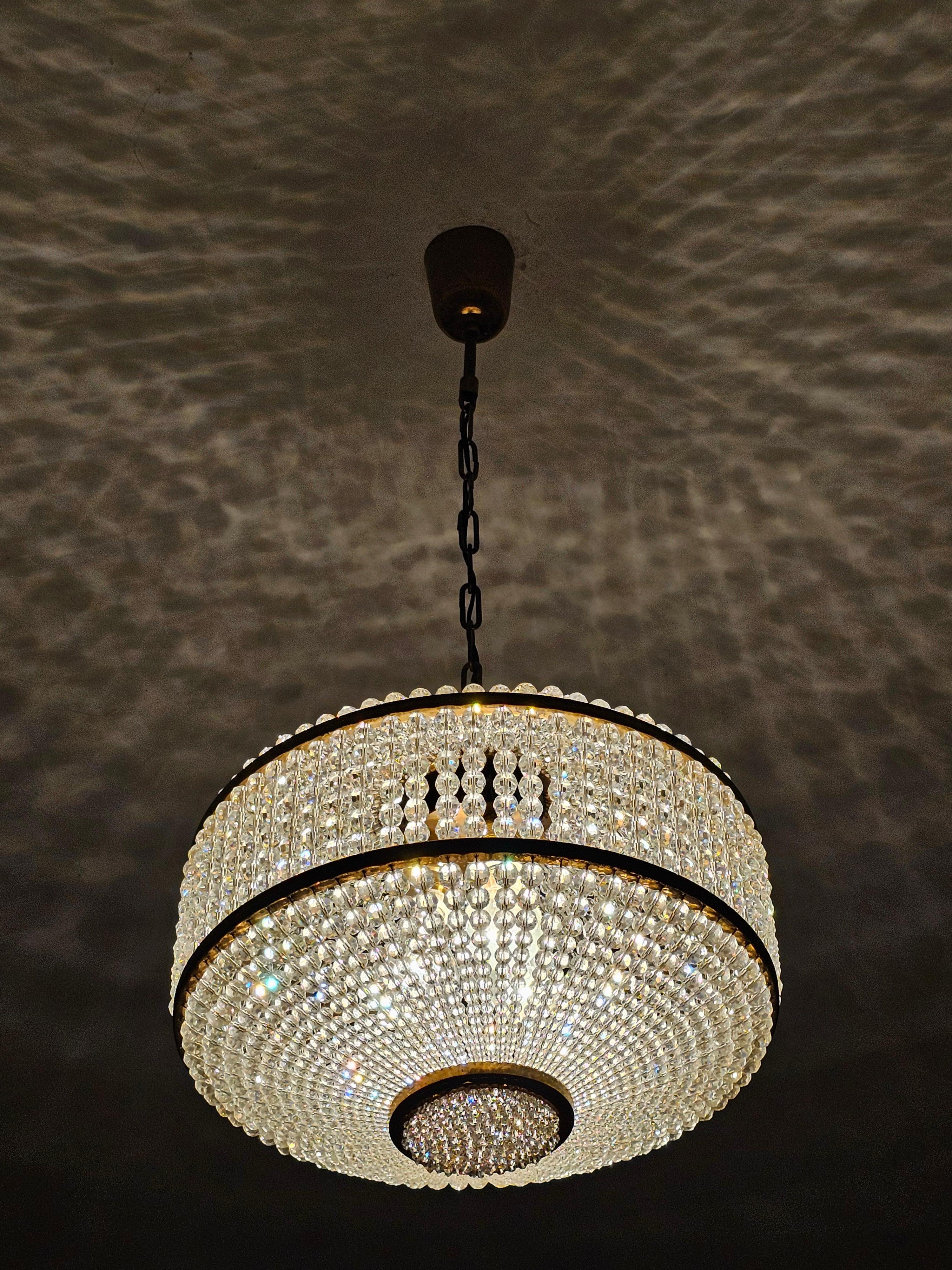 Hollywood Regency J.L Lobmeyr chandelier with Swarovski crystal beads, Austria 1950s For Sale