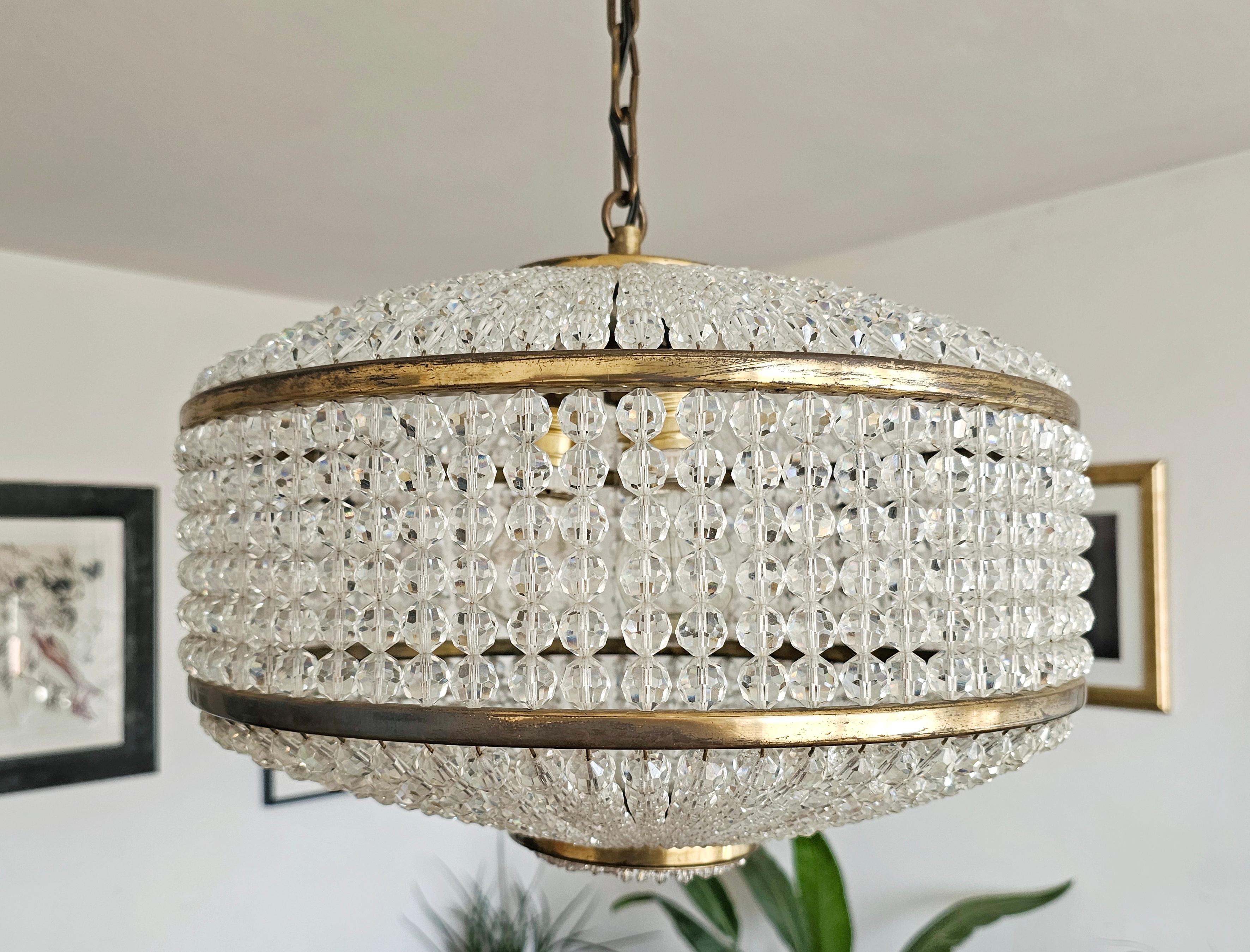 Mid-20th Century J.L Lobmeyr chandelier with Swarovski crystal beads, Austria 1950s For Sale