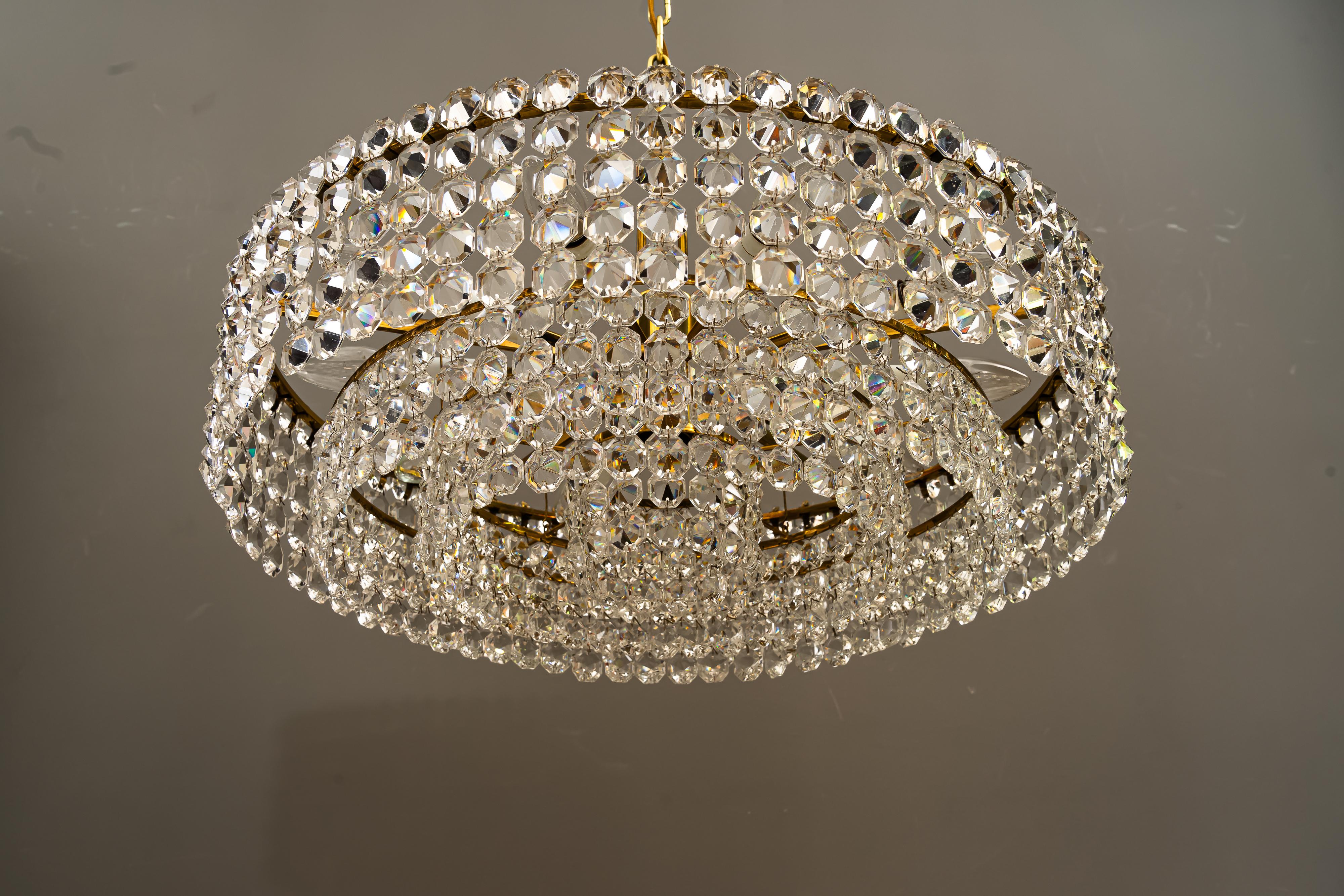 Brass J.L. Lobmeyr crystal chandelier vienna around 1950s ( signed ) For Sale