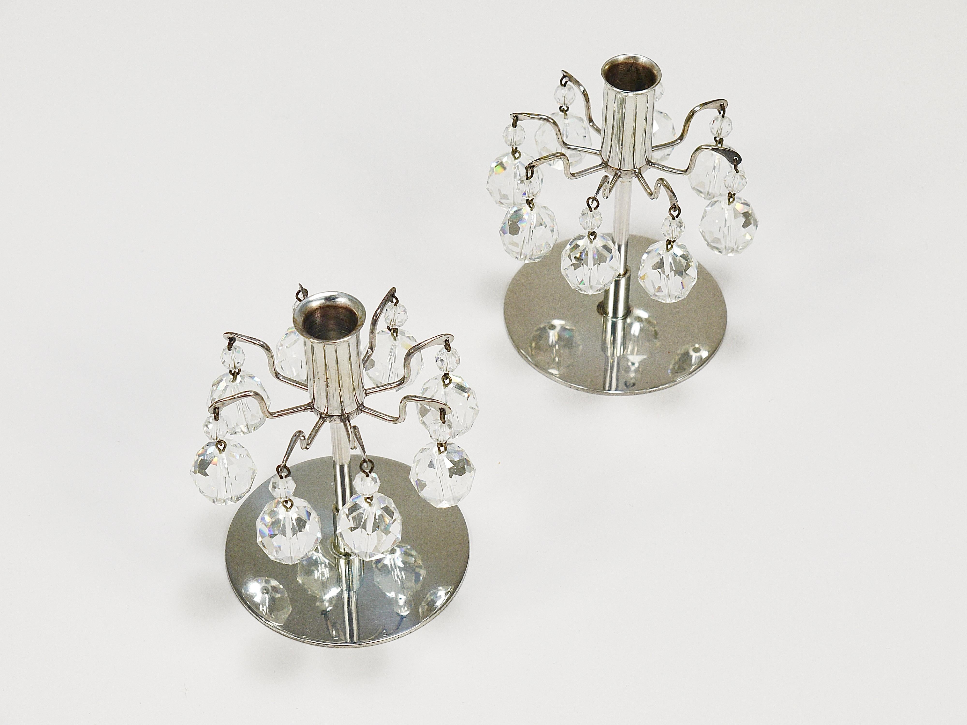 J.L. Lobmeyr „Lights of Vienna“ Pair Candleholders, Faceted Swarovski Crystals For Sale 4