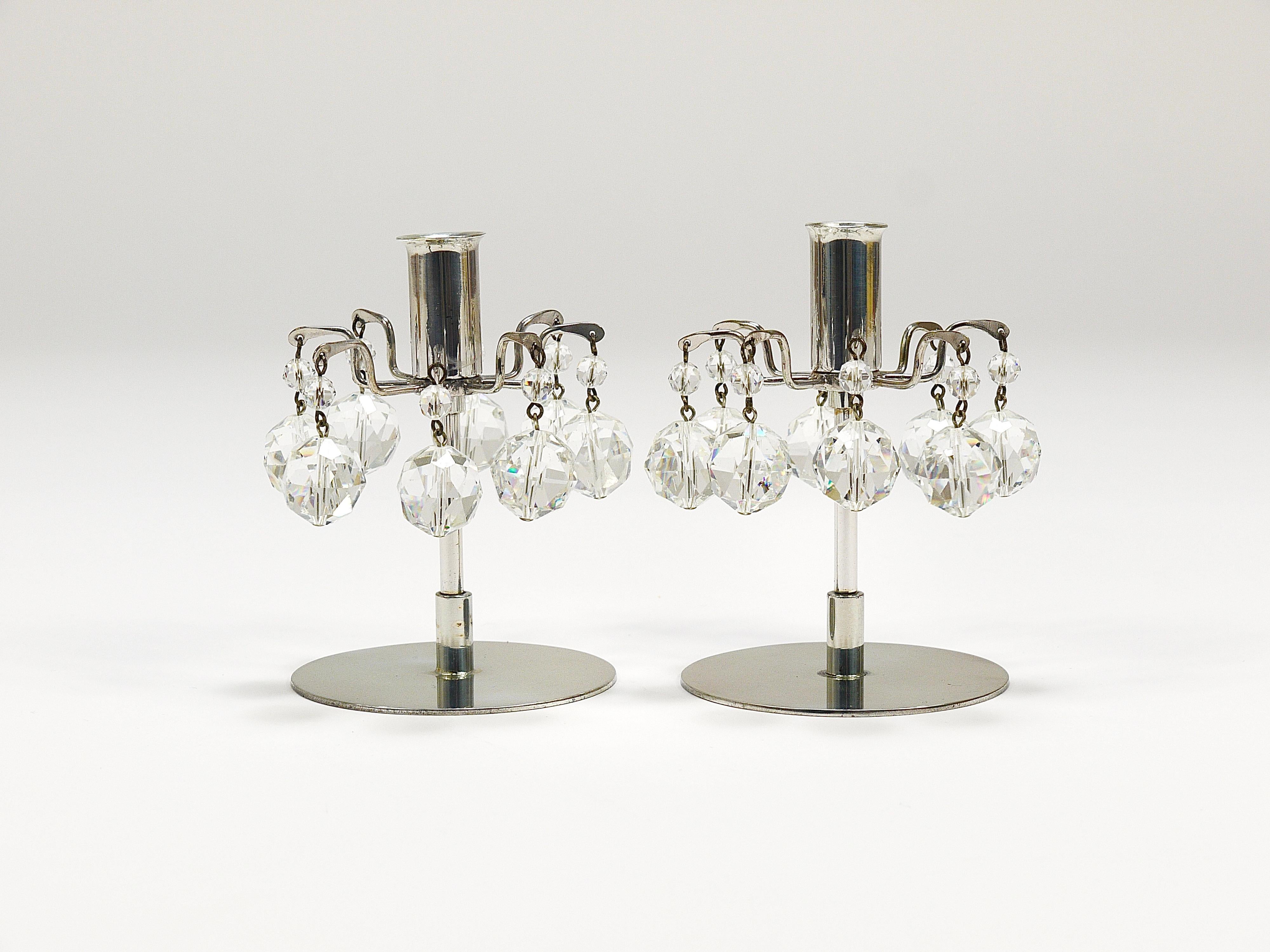 Brass J.L. Lobmeyr „Lights of Vienna“ Pair Candleholders, Faceted Swarovski Crystals For Sale