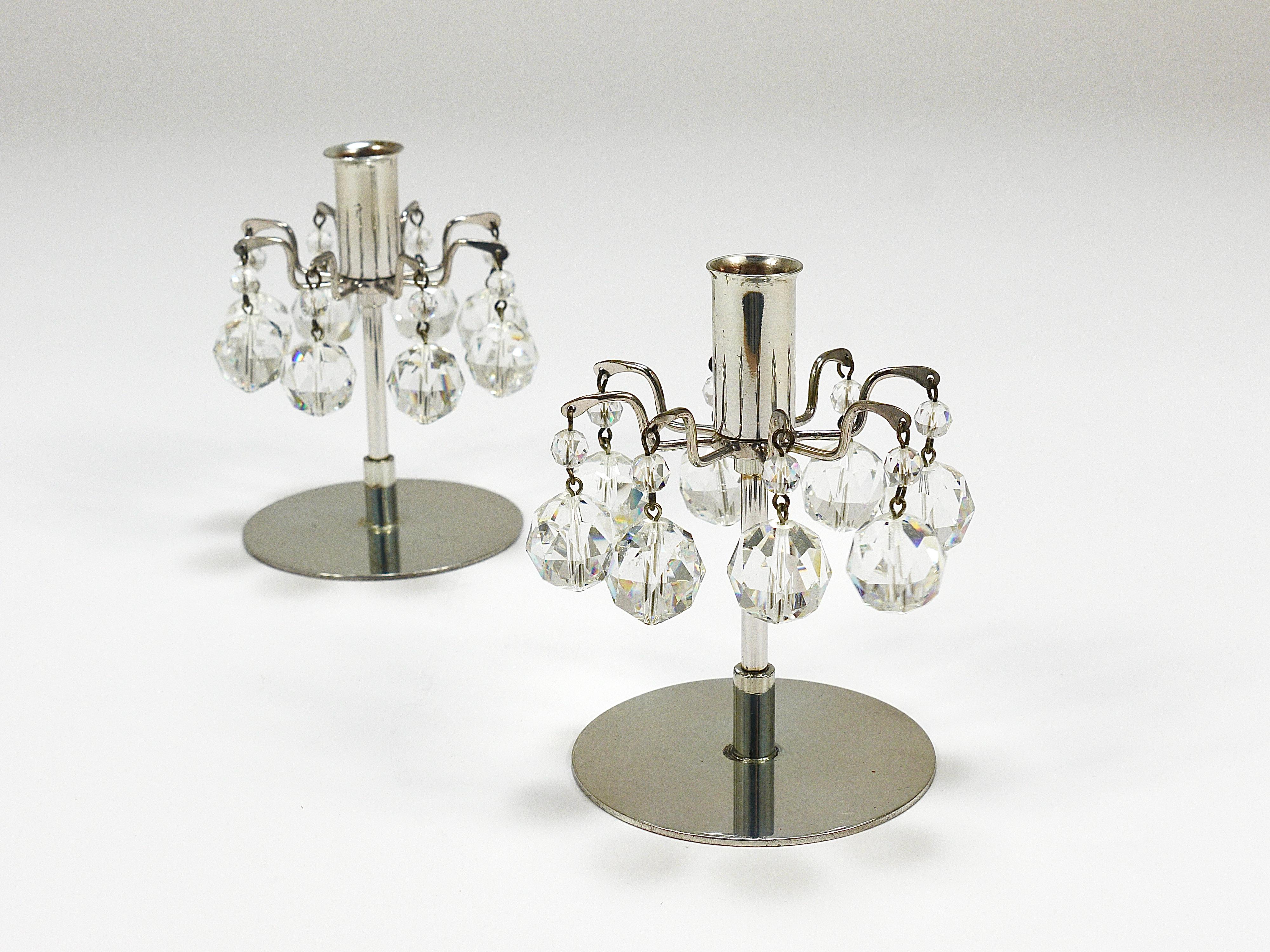 J.L. Lobmeyr „Lights of Vienna“ Pair Candleholders, Faceted Swarovski Crystals For Sale 1