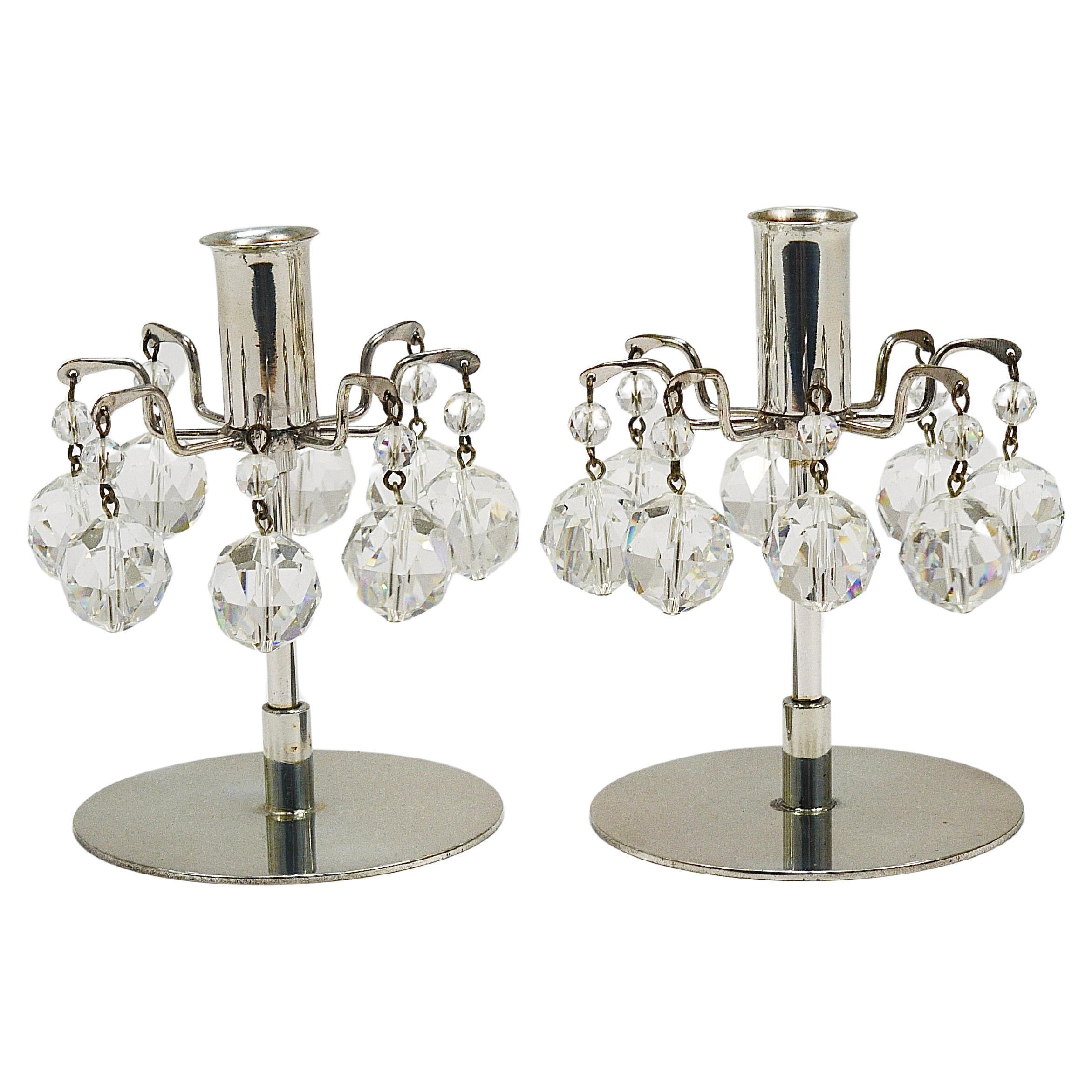 J.L. Lobmeyr „Lights of Vienna“ Pair Candleholders, Faceted Swarovski Crystals For Sale