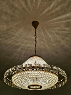 J.L Lobmeyr UFO shaped chandelier with Swarovski crystal beads, Austria 1950s
