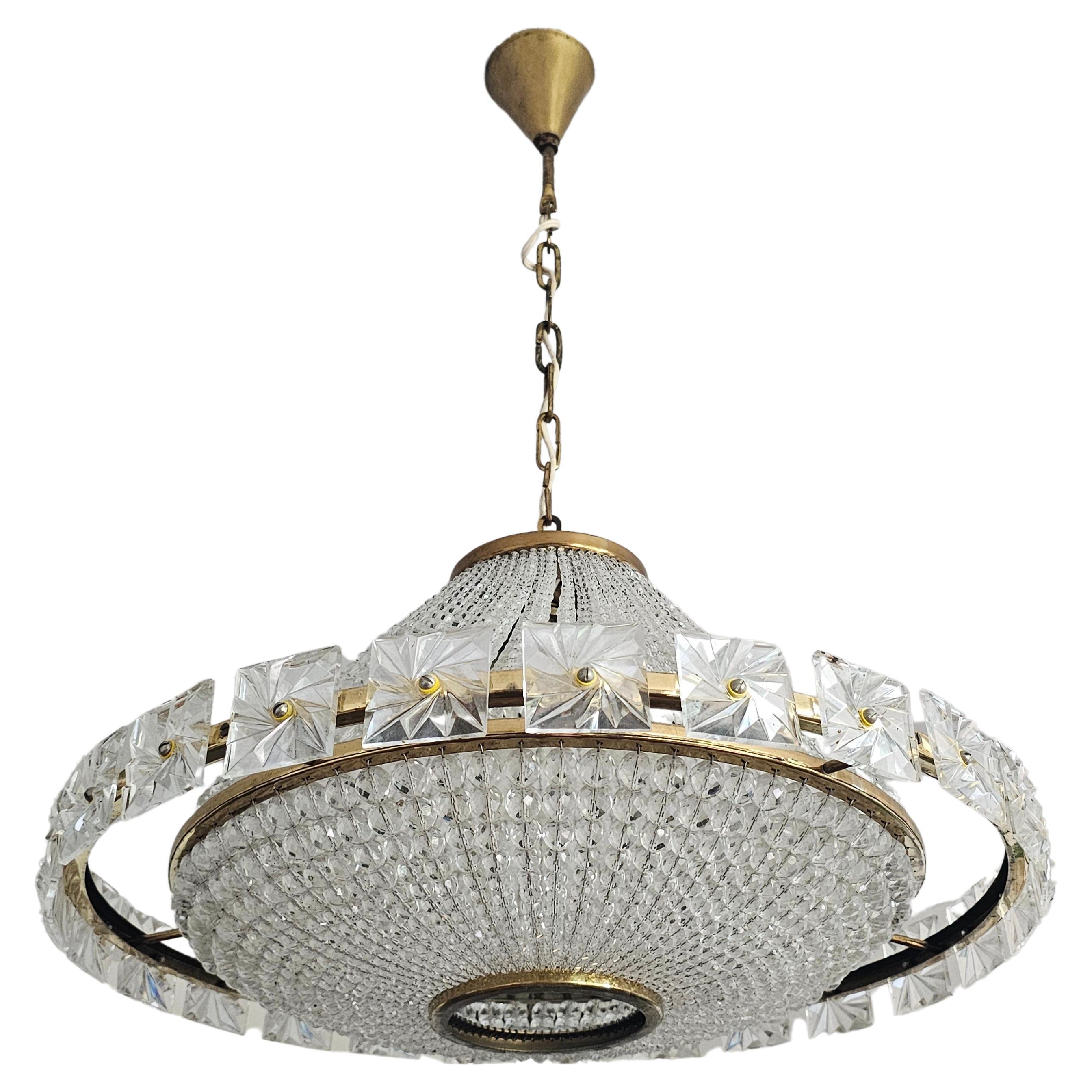J.L Lobmeyr UFO shaped chandelier with Swarovski crystal beads, Austria 1950s