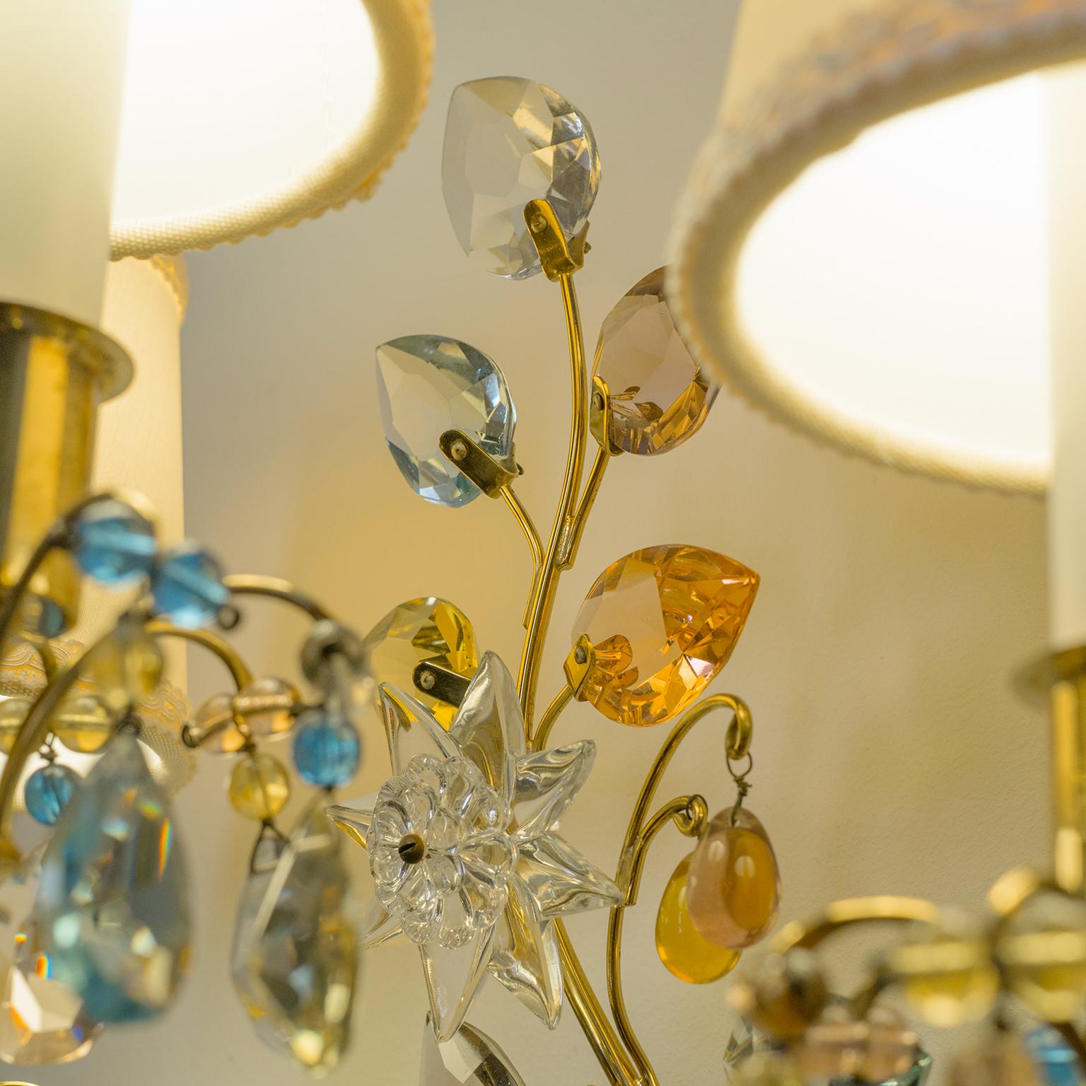 J&L Lobmeyr Wall Lights, 1950s, Colored Crystal and Brass 4