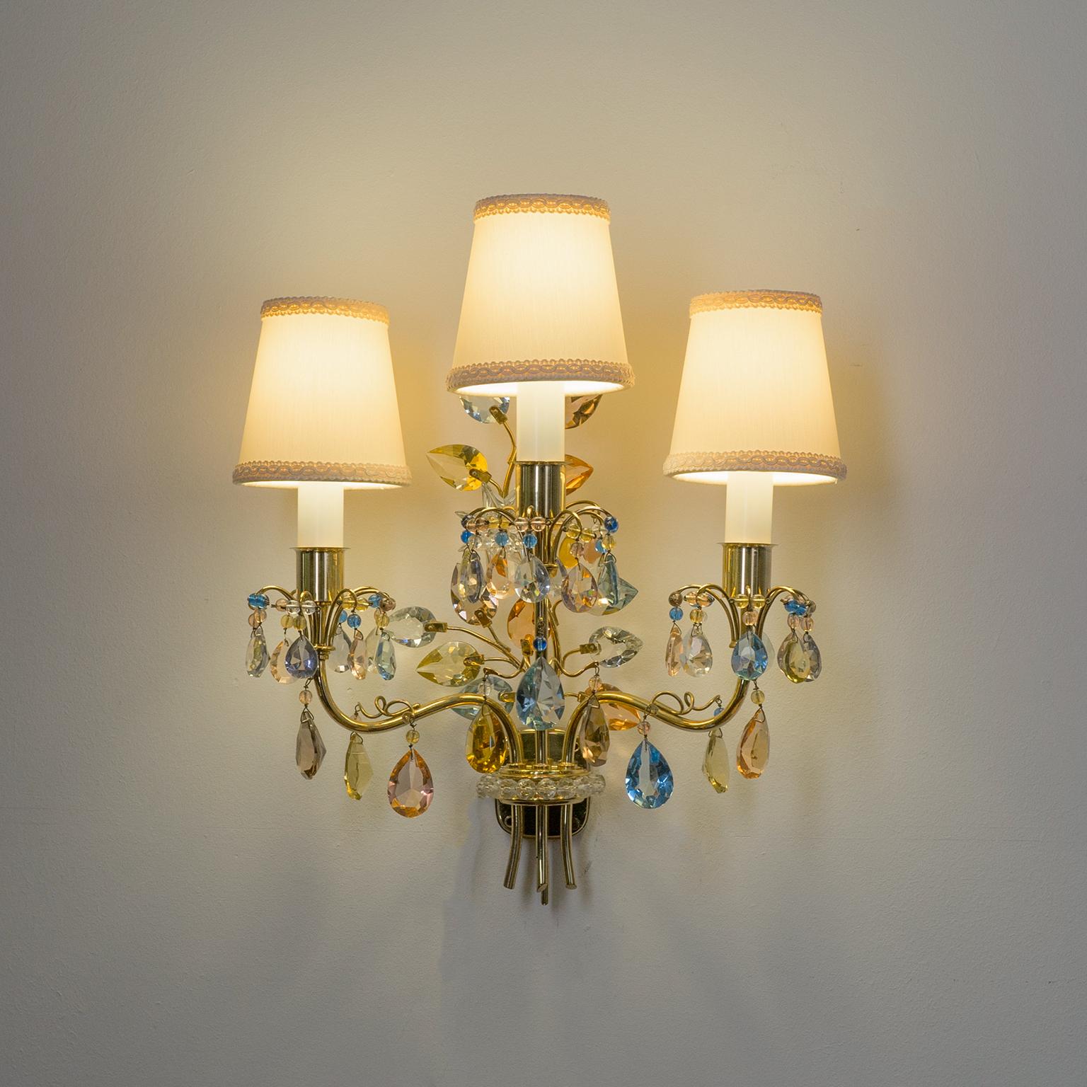 J&L Lobmeyr Wall Lights, 1950s, Colored Crystal and Brass 5