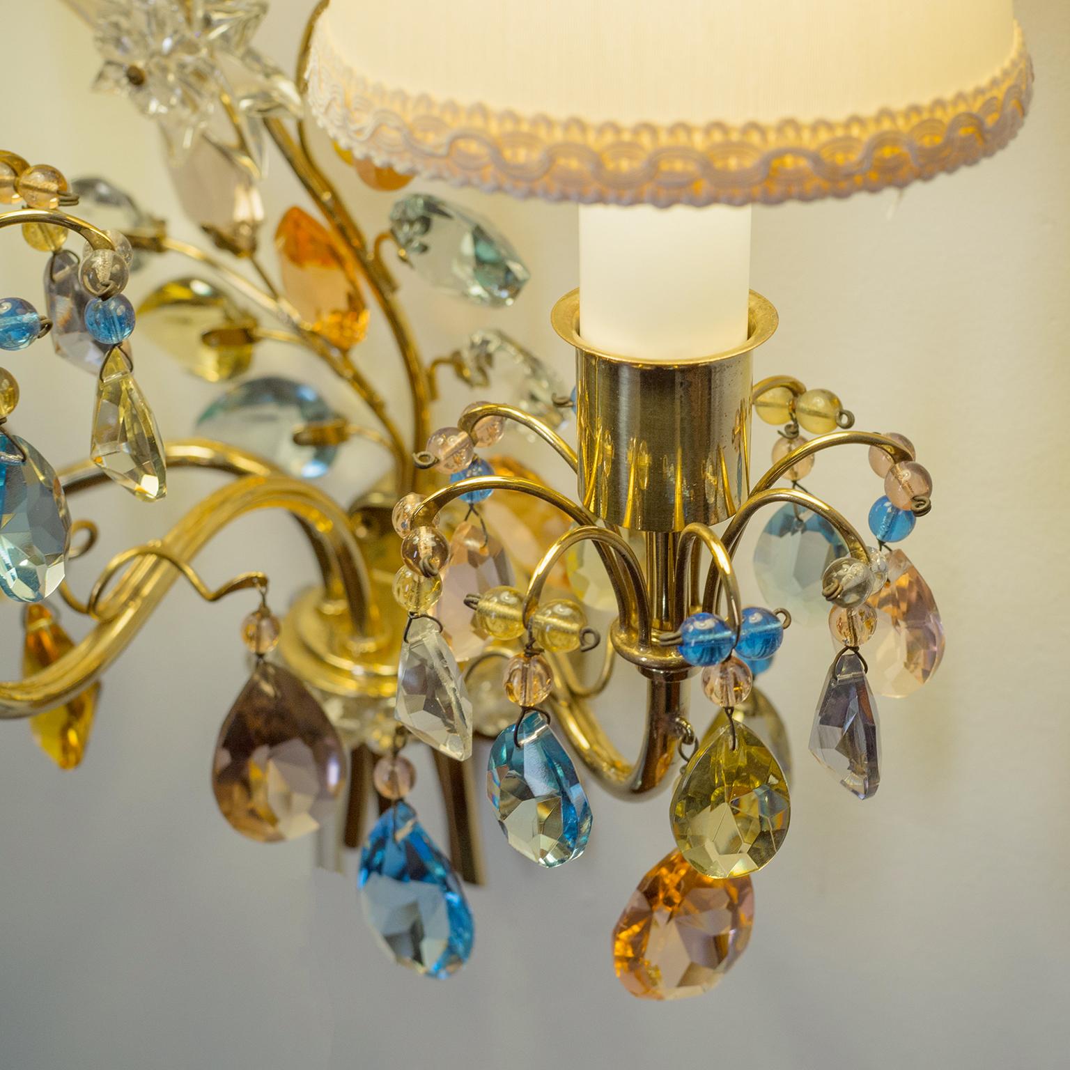 J&L Lobmeyr Wall Lights, 1950s, Colored Crystal and Brass 6