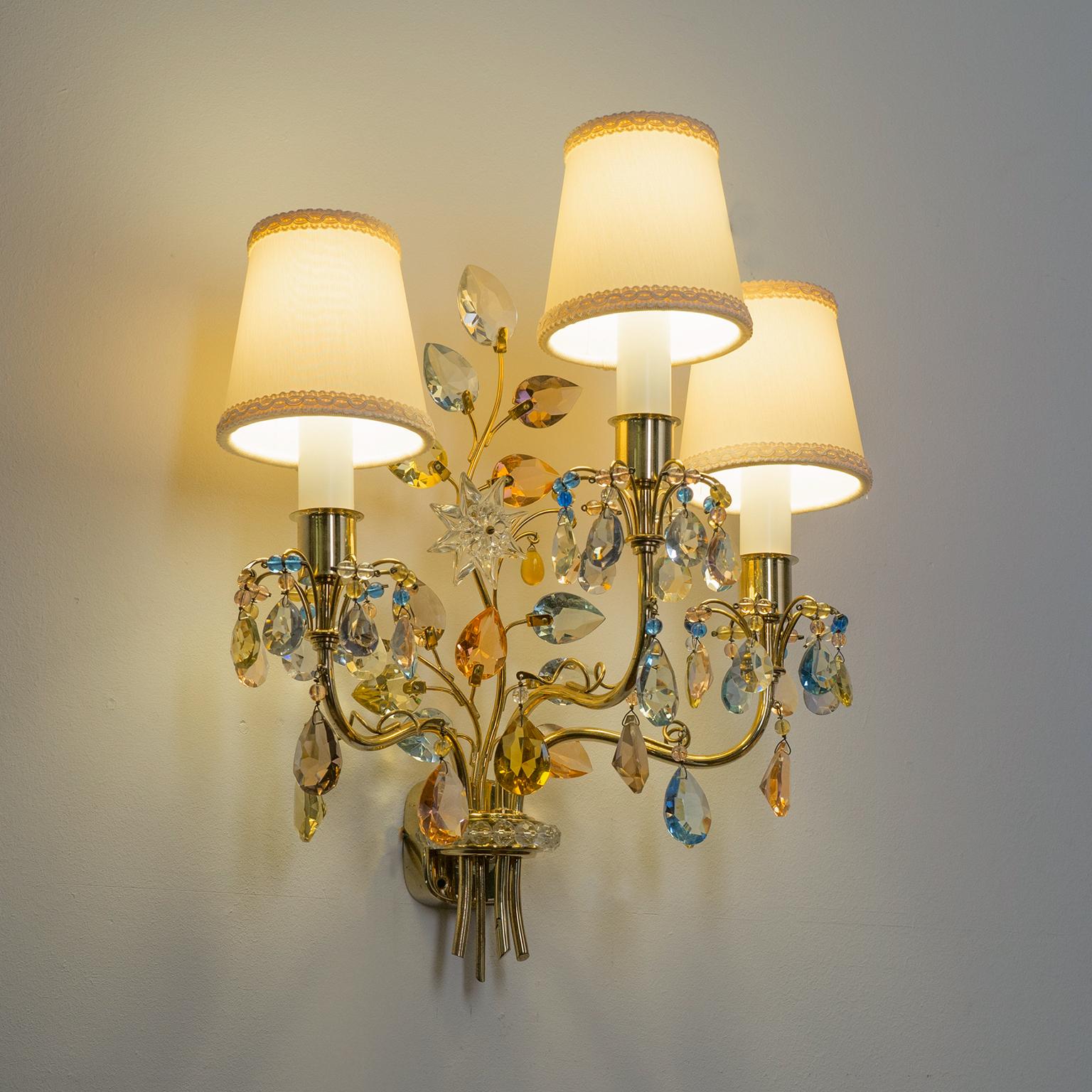 J&L Lobmeyr Wall Lights, 1950s, Colored Crystal and Brass 7