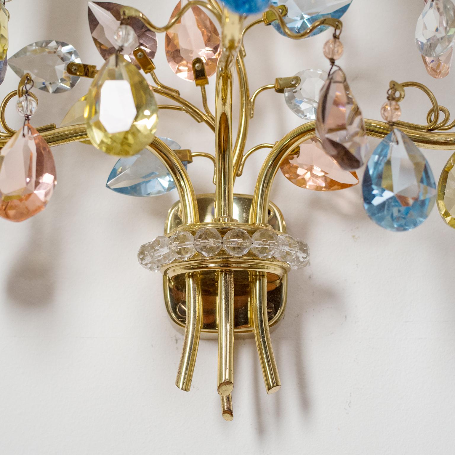 J&L Lobmeyr Wall Lights, 1950s, Colored Crystal and Brass 8
