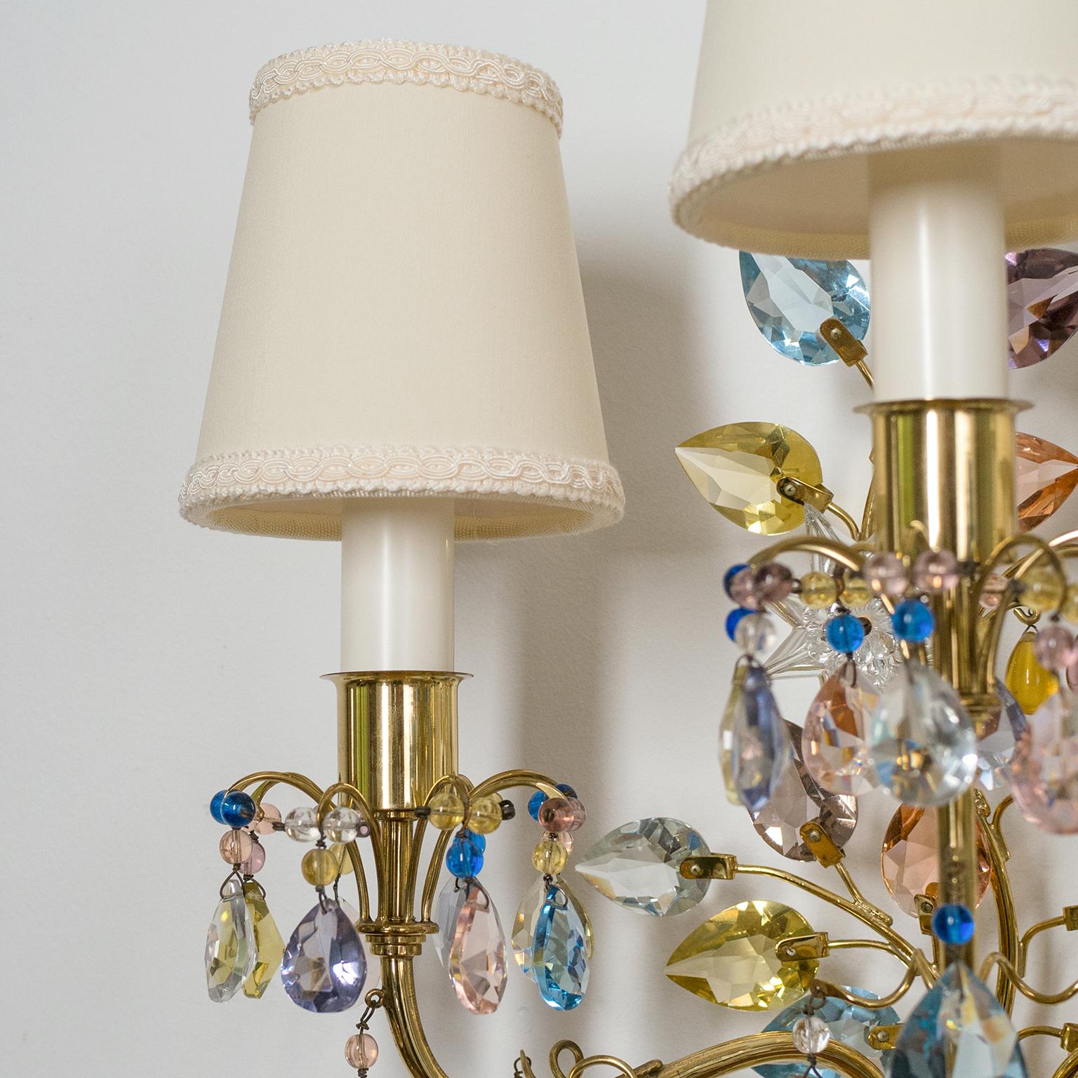 J&L Lobmeyr Wall Lights, 1950s, Colored Crystal and Brass 9