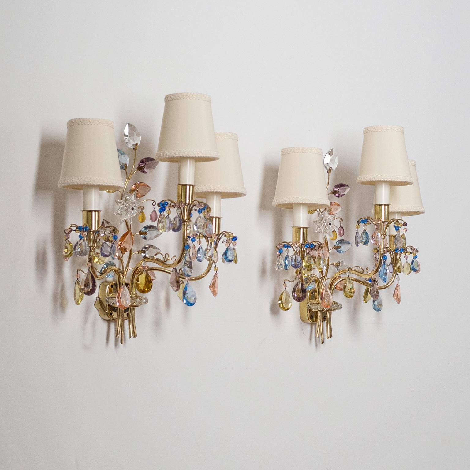 J&L Lobmeyr Wall Lights, 1950s, Colored Crystal and Brass 10