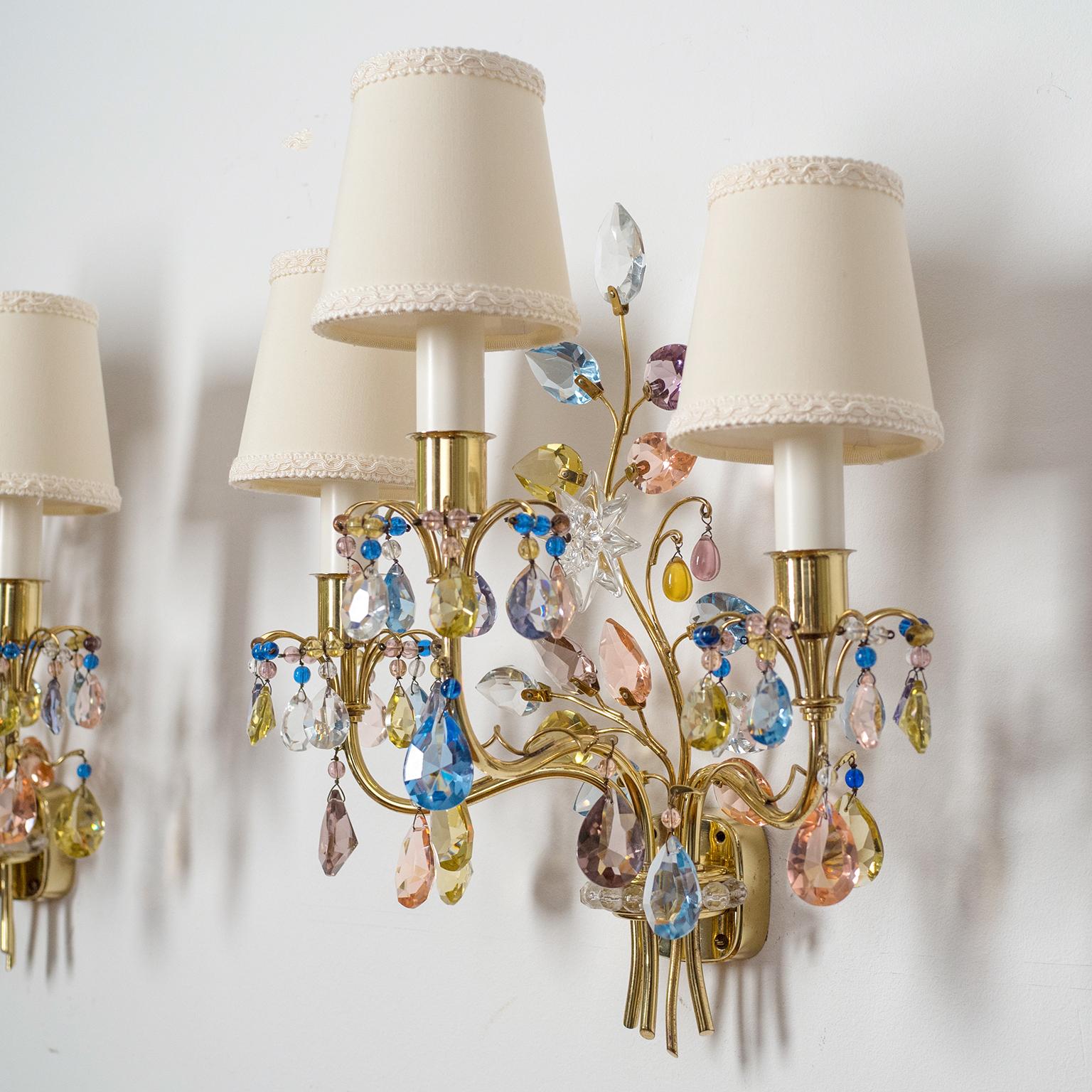 J&L Lobmeyr Wall Lights, 1950s, Colored Crystal and Brass 1