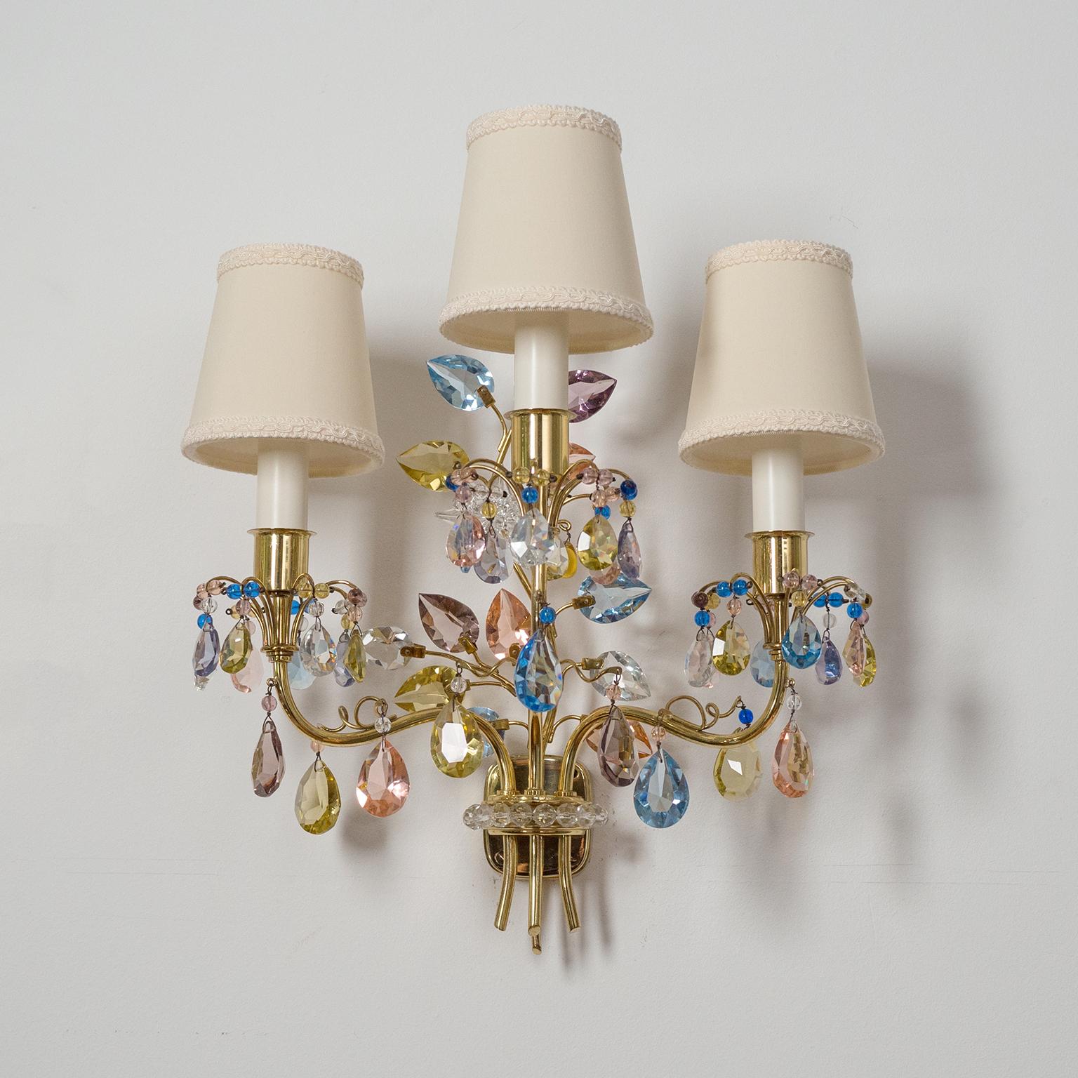 J&L Lobmeyr Wall Lights, 1950s, Colored Crystal and Brass 2