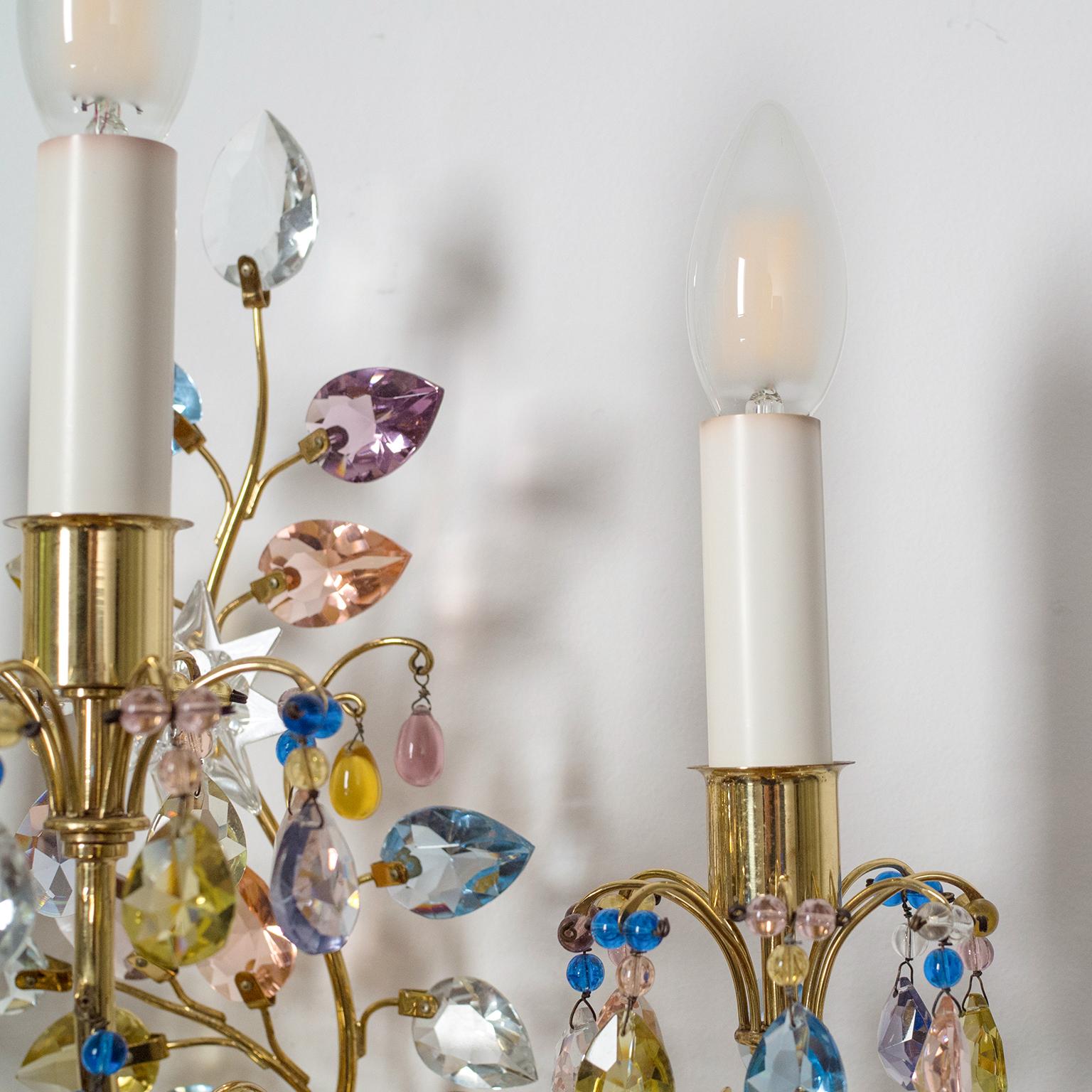 J&L Lobmeyr Wall Lights, 1950s, Colored Crystal and Brass 3