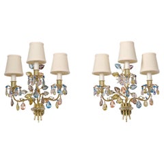 J&L Lobmeyr Wall Lights, 1950s, Colored Crystal and Brass