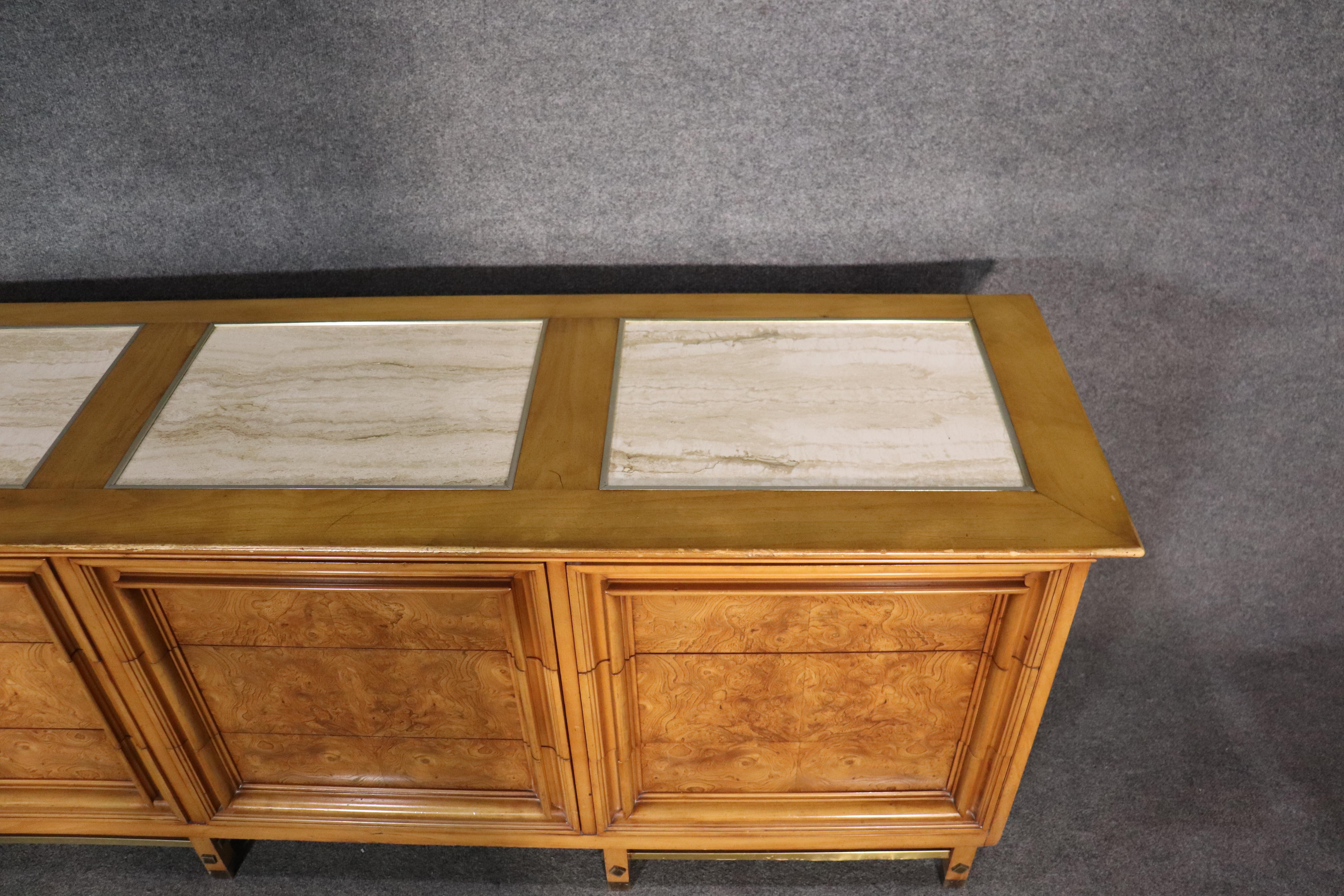 JL Metz Dresser w/ Burl and Travertine In Good Condition For Sale In Brooklyn, NY