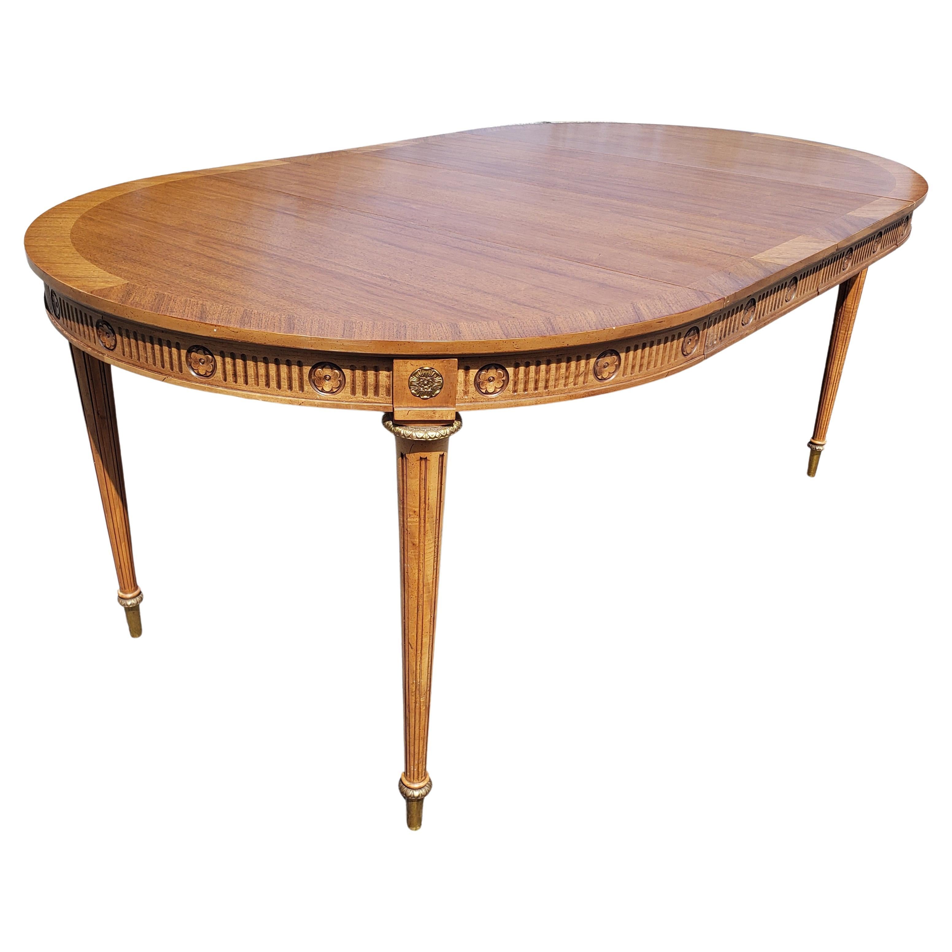 J.L. Metz Furniture French Walnut and Brass Extension Dining Table with 2 Leaves For Sale 4