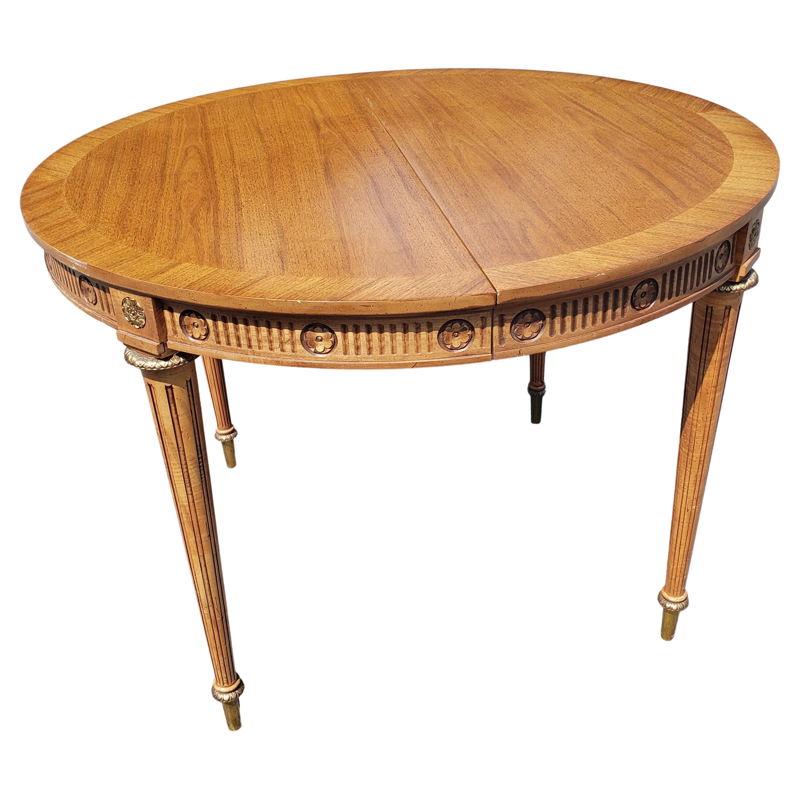 J.L. Metz Furniture French Walnut and Brass Extension Dining Table with 2 Leaves For Sale 5