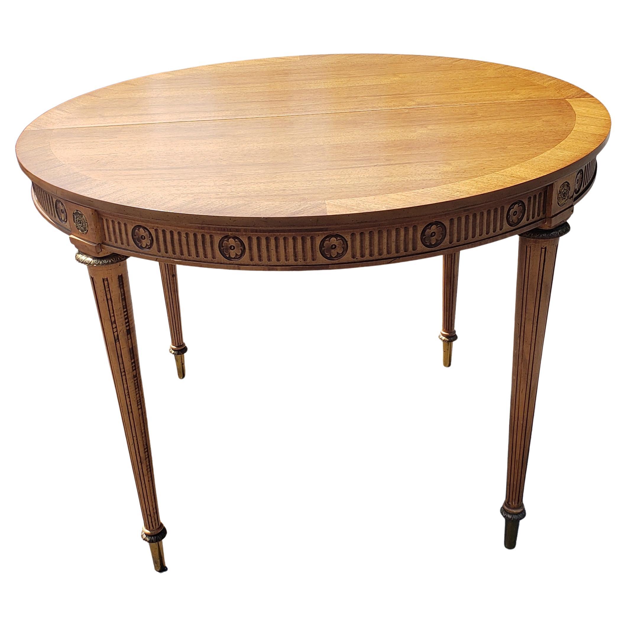 French Provincial J.L. Metz Furniture French Walnut and Brass Extension Dining Table with 2 Leaves For Sale
