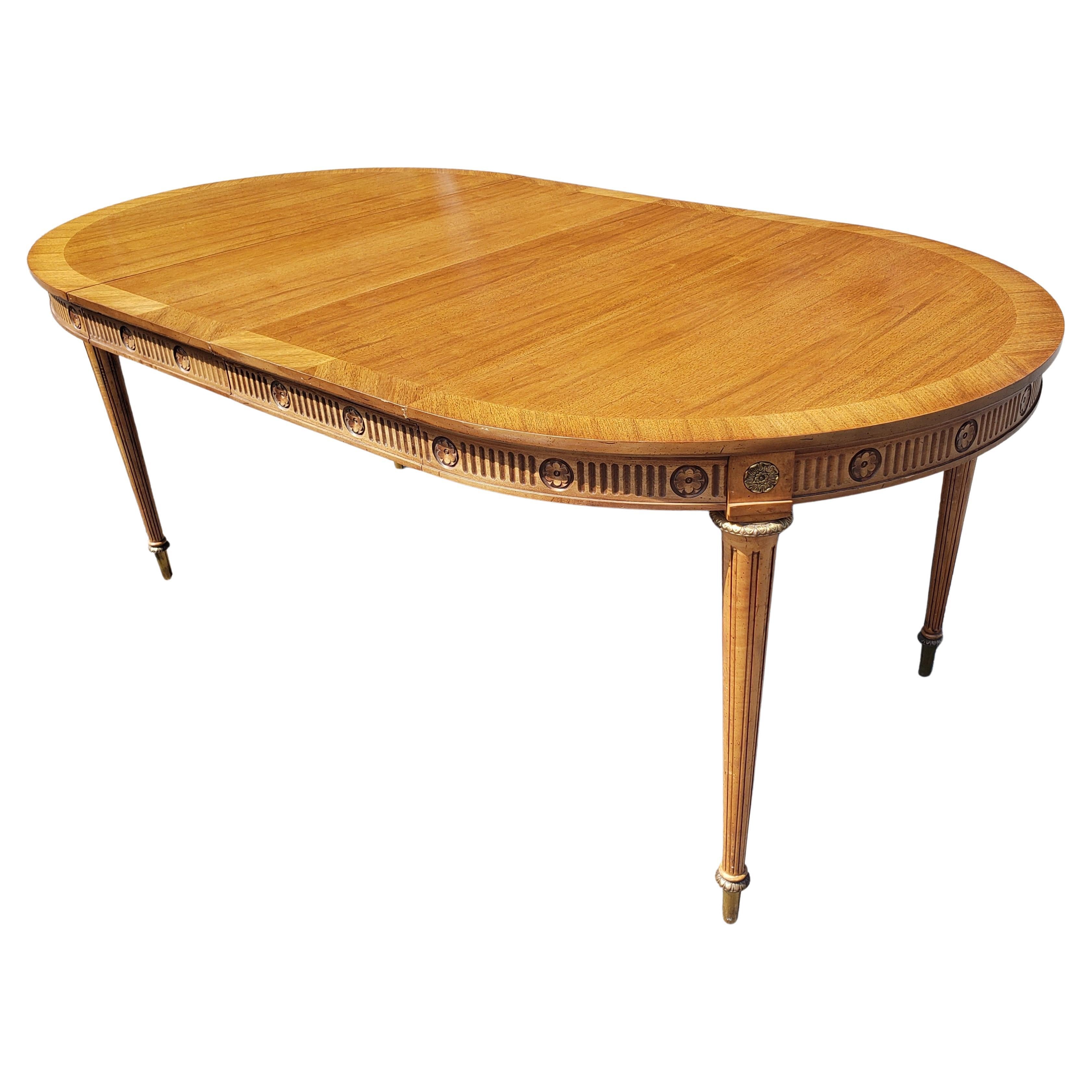 20th Century J.L. Metz Furniture French Walnut and Brass Extension Dining Table with 2 Leaves For Sale