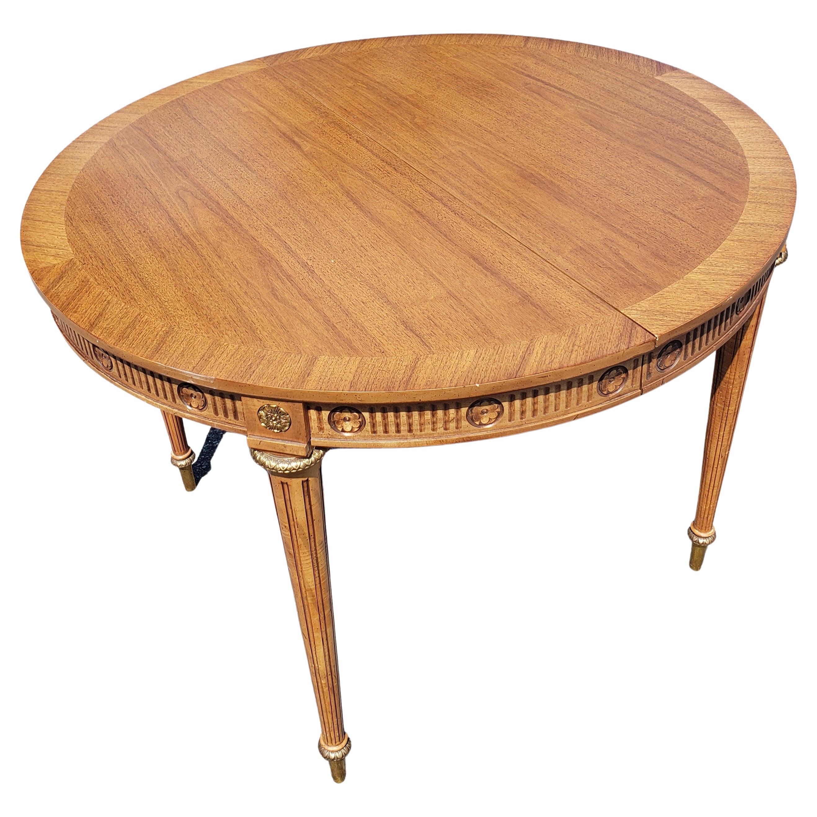 J.L. Metz Furniture French Walnut and Brass Extension Dining Table with 2 Leaves For Sale 3