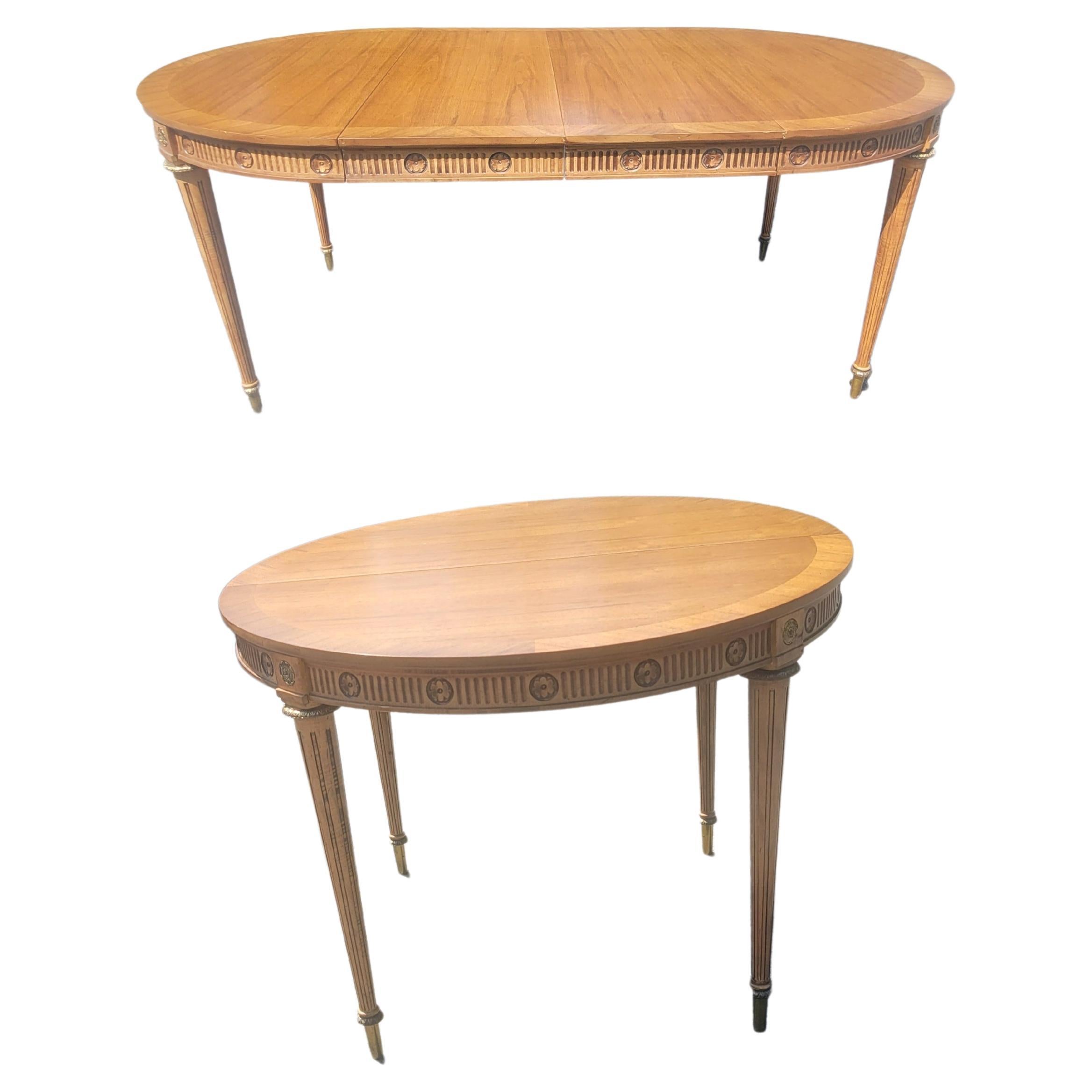 J.L. Metz Furniture French Walnut and Brass Extension Dining Table with 2 Leaves For Sale