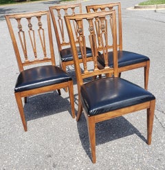 J.L. Metz Furniture French Walnut, Brass and Top Grain Cow Hide Leather Chairs