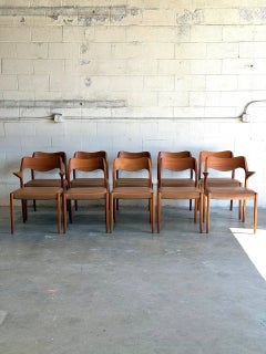 J.L. Møller Teak-Esszimmerstühle, 10er-Set, Modelle 55 und 71, dänischer Vintage-Stil, 1960er Jahre