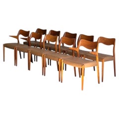 J.L. Møller Teak Dining Chairs Set of 10 Models 55 and 71 Danish Vintage 1960s