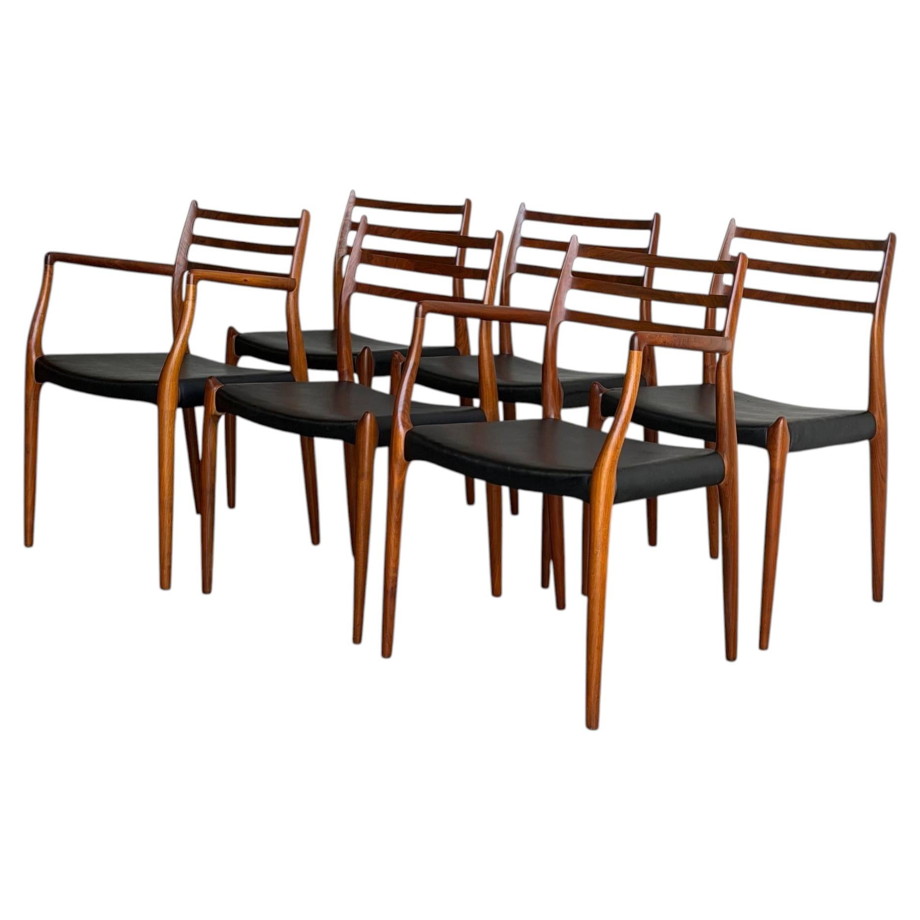 JL Moller Model 78 and 62 Walnut Dining Chairs Set of 6 Denmark MCM 1960s