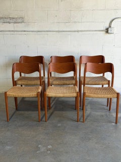 J.L. Moller Oak Model 71 Dining Chairs Set of 6 Cord Seats Denmark 1960s