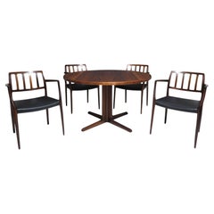JL Moller Round Rosewood Dining Table and Four (4) Chairs Set