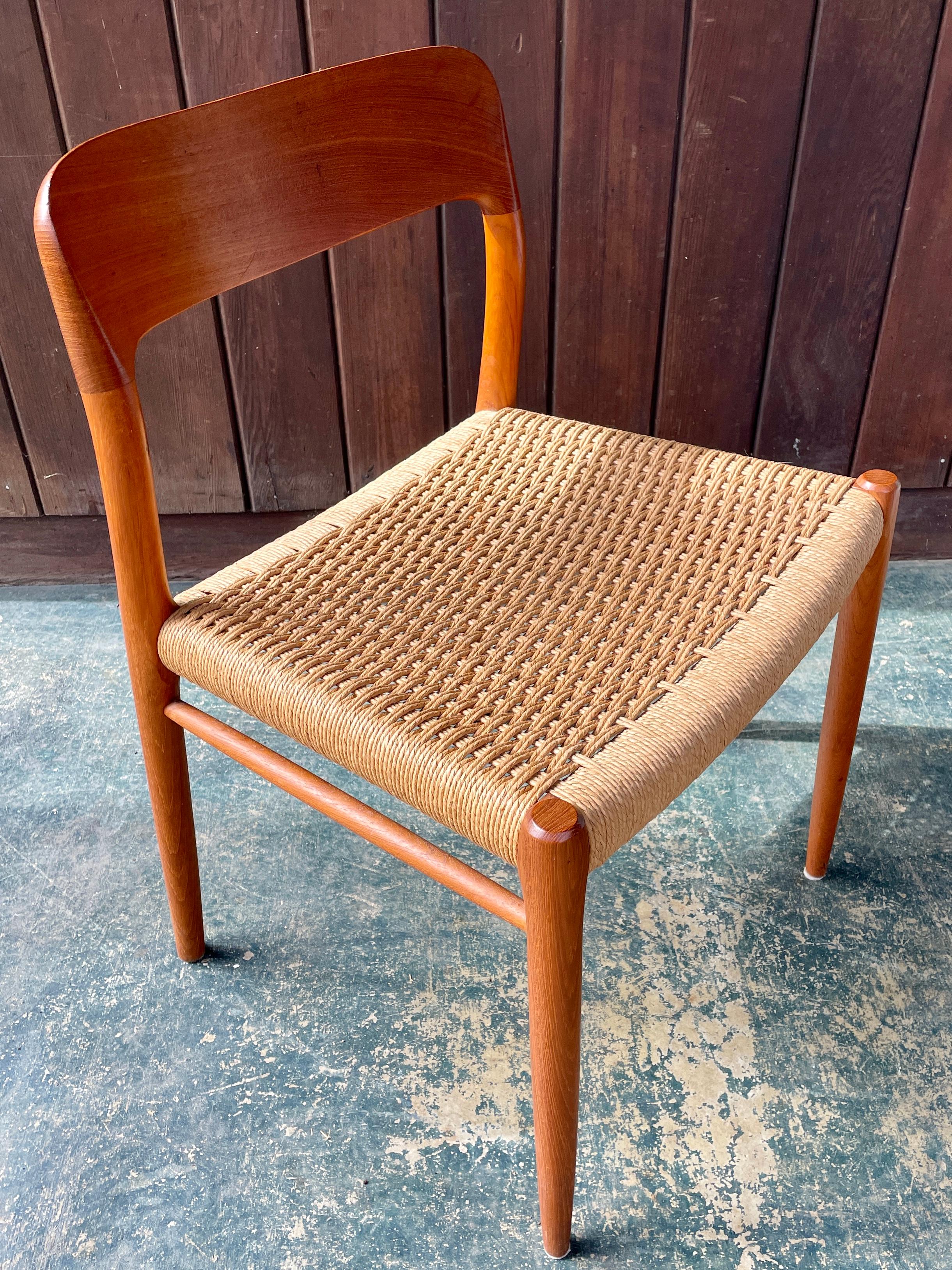 Scandinavian Modern JL Moller Rush Rope Danish Teak Side Desk Nº 75 Dining Chair Vintage Mid-Century