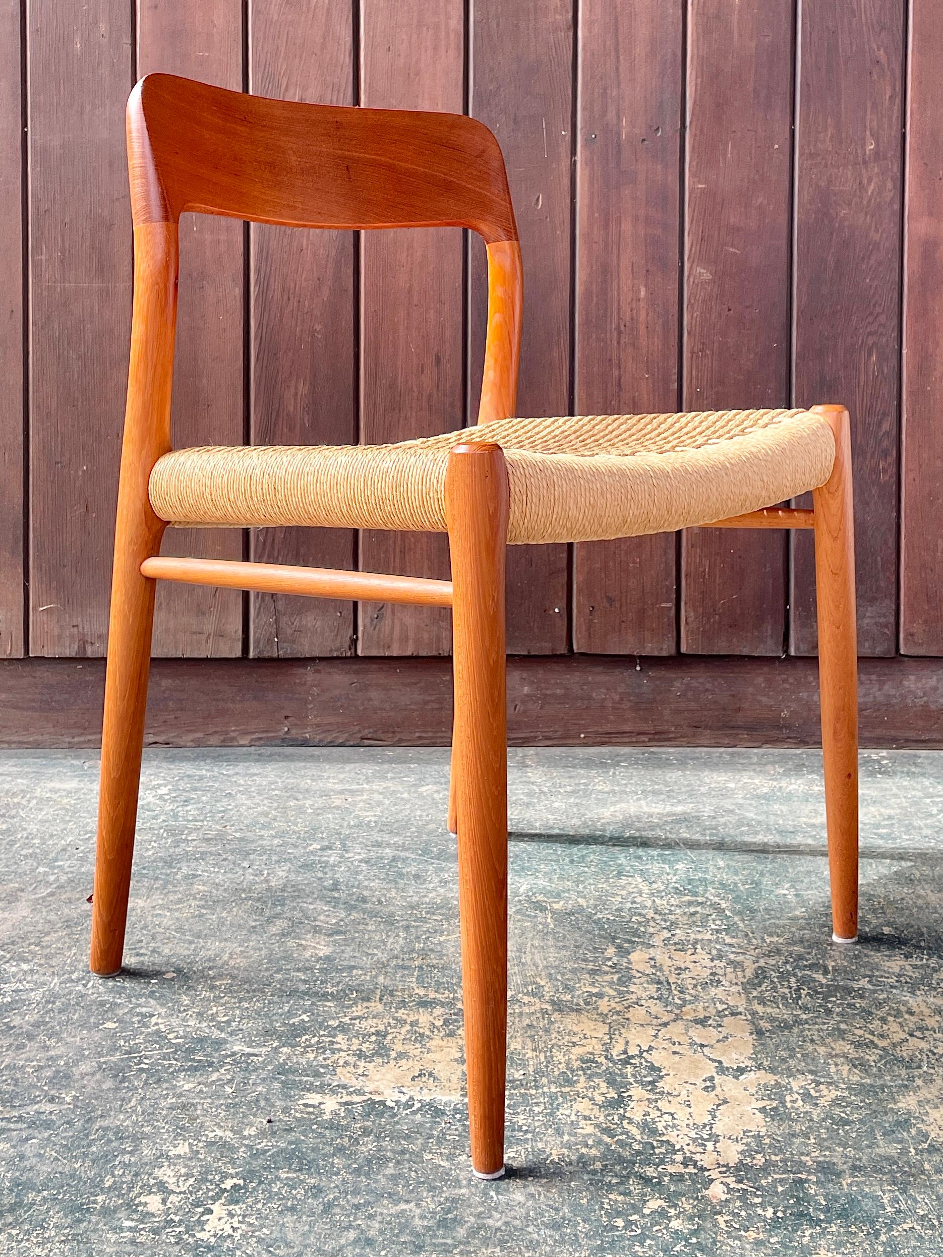 Hand-Crafted JL Moller Rush Rope Danish Teak Side Desk Nº 75 Dining Chair Vintage Mid-Century